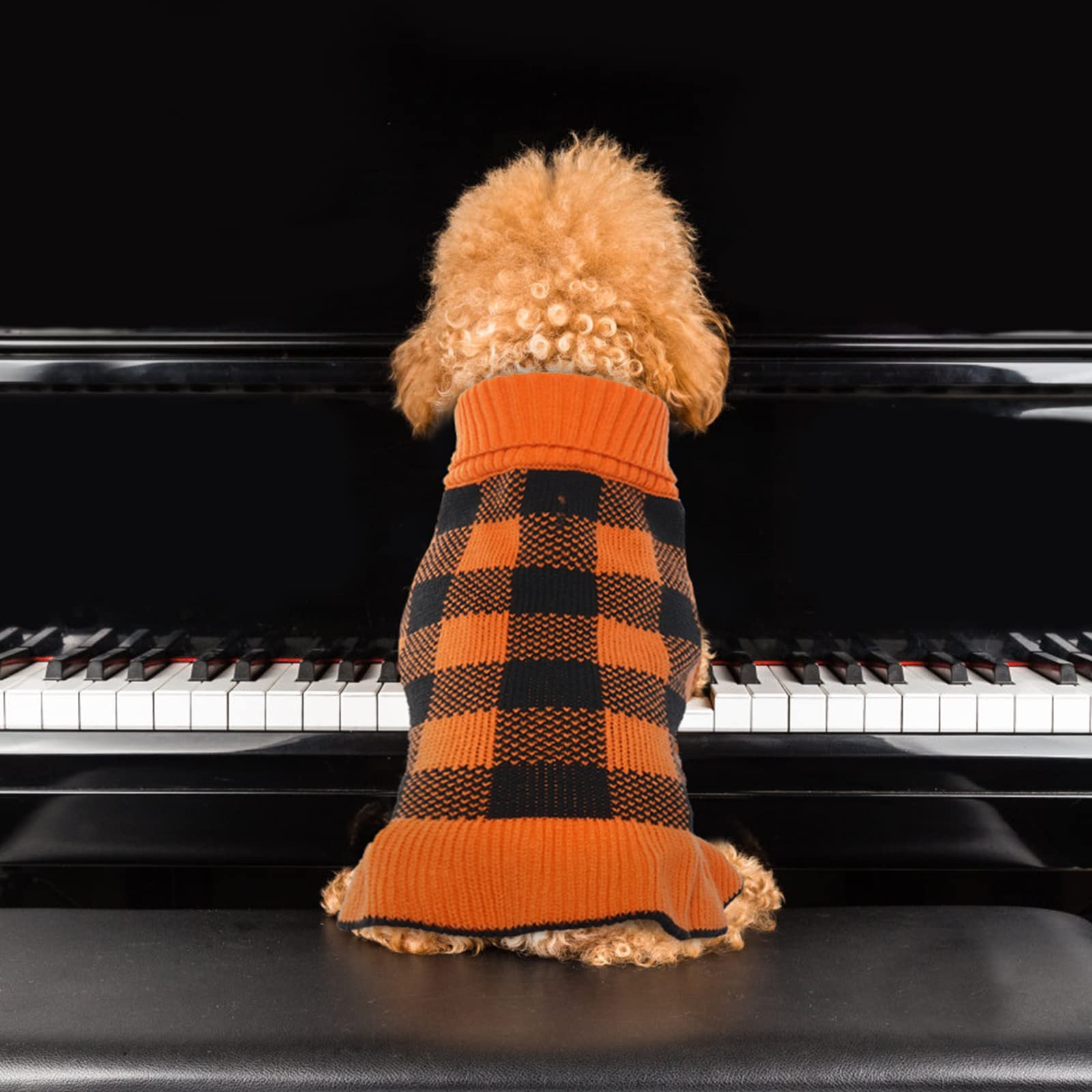 Lelepet Dog Sweater - Warm Turtleneck Pullover Knit Plaid Halloween Costume for Small to Large Dogs, Yorkies, Orange | Cozy Winter Outfit & Holiday Pet Fashion