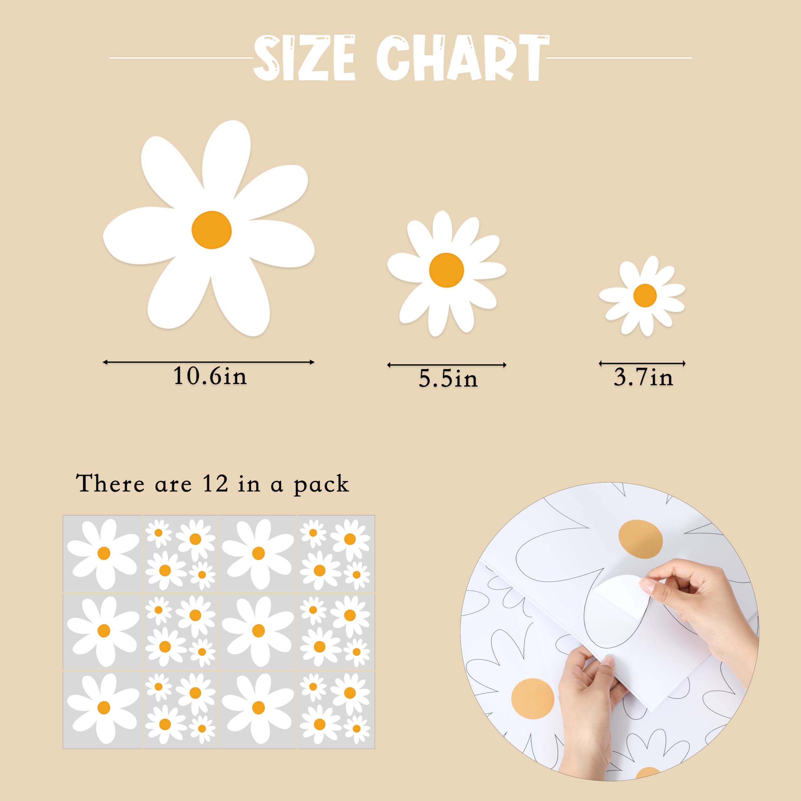 Boho Daisy Wall Decals - Removable Flower Wall Stickers for Nursery, Kids Room, Bedroom & Living Room Decor - Self-Adhesive Daisy Wall Art for Home & Office Decoration (Perfect for DIY Wall Design and Interior Styling)