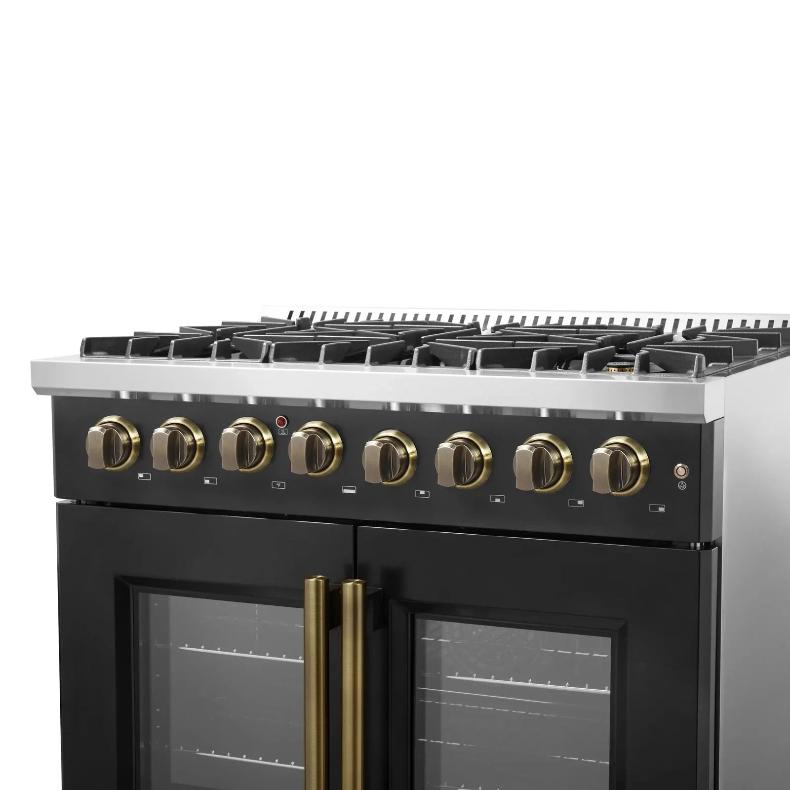 **Forno Galiano 36-Inch French Door Dual Fuel Range - Gas Stove & Electric Oven in Black with Antique Brass Trim (Model FFSGS6356 36BLK) - Perfect for Modern Kitchens & Gourmet Cooking**