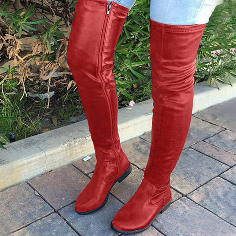 Round Toe Knee High Boots with Low Square Heels - Women's Comfortable Winter Boots for Casual Wear, Office & Outdoor Walking