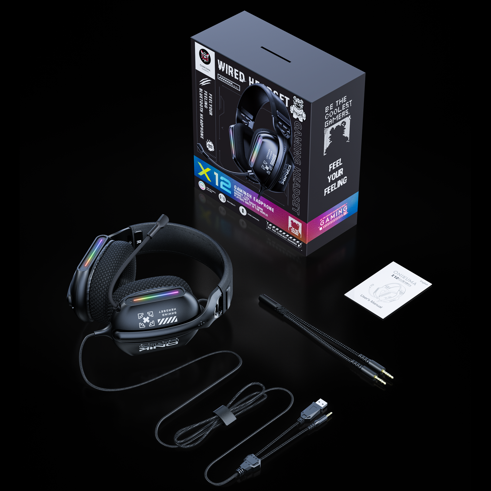 ONIKUMA X12 RGB Gaming Headset with 40mm HD Sound, 360° Rotating Mic & Memory Foam Ear Cushions - Noise Cancelling Over-Ear Headphones for PC, PS4, Xbox, Nintendo Switch - Perfect for FPS Gaming & Online Chat