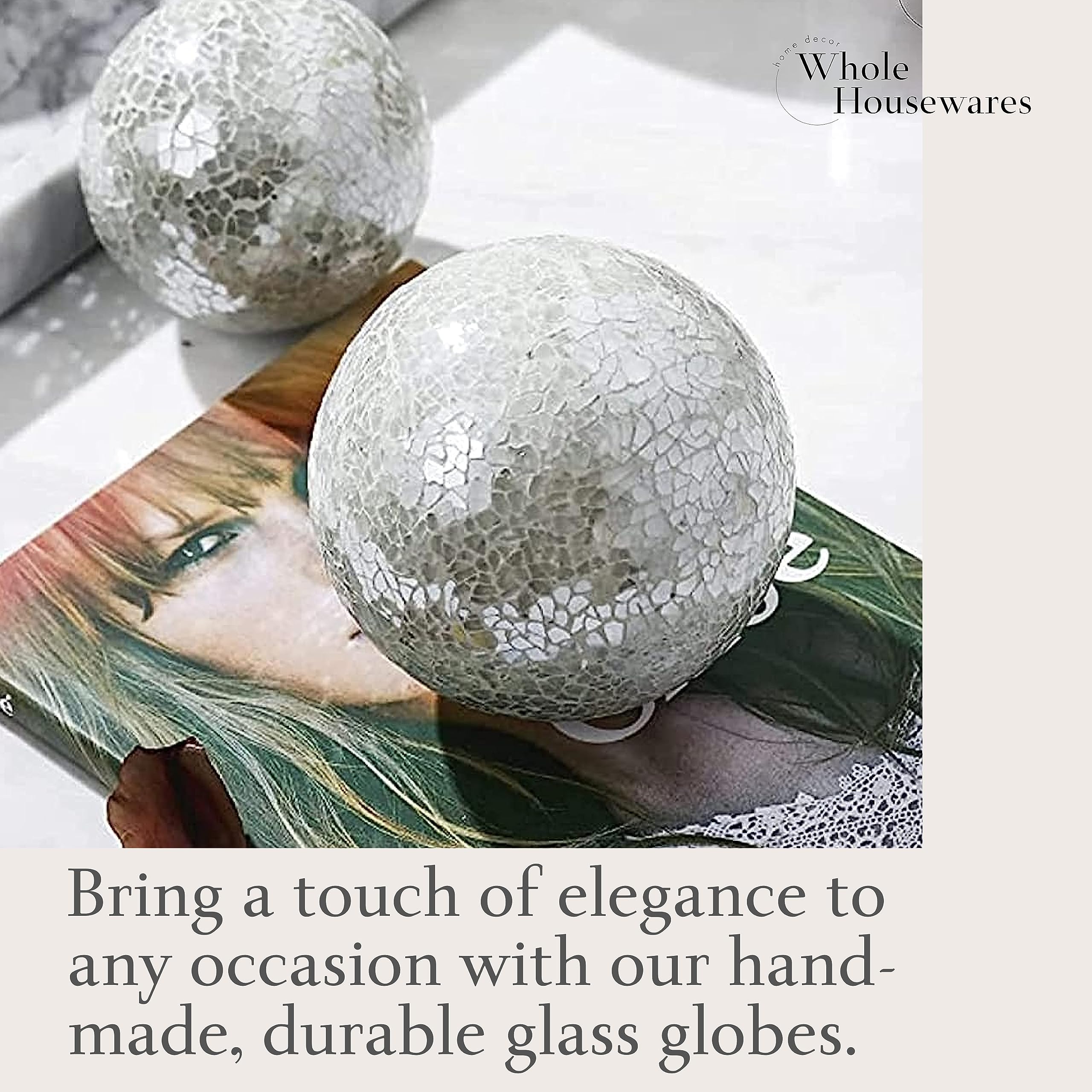 Set of 3 White Glass Mosaic Decorative Balls - 4