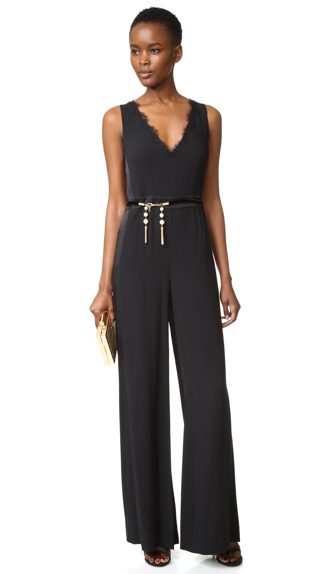 Rachel Zoe Women's Abby Crepe Jumpsuit - Elegant One-Piece Romper with V-Neck & Wide Leg for Casual Outings, Parties & Special Occasions