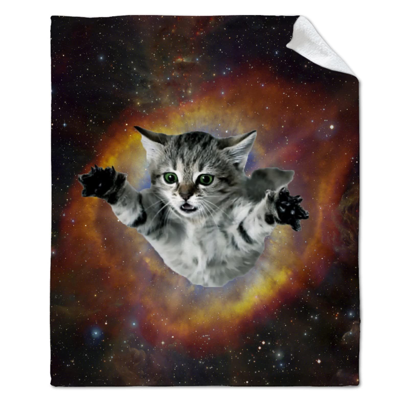 Space Jumping Cat Print Flannel Throw Blanket - Ultra Soft Fuzzy Blanket 120