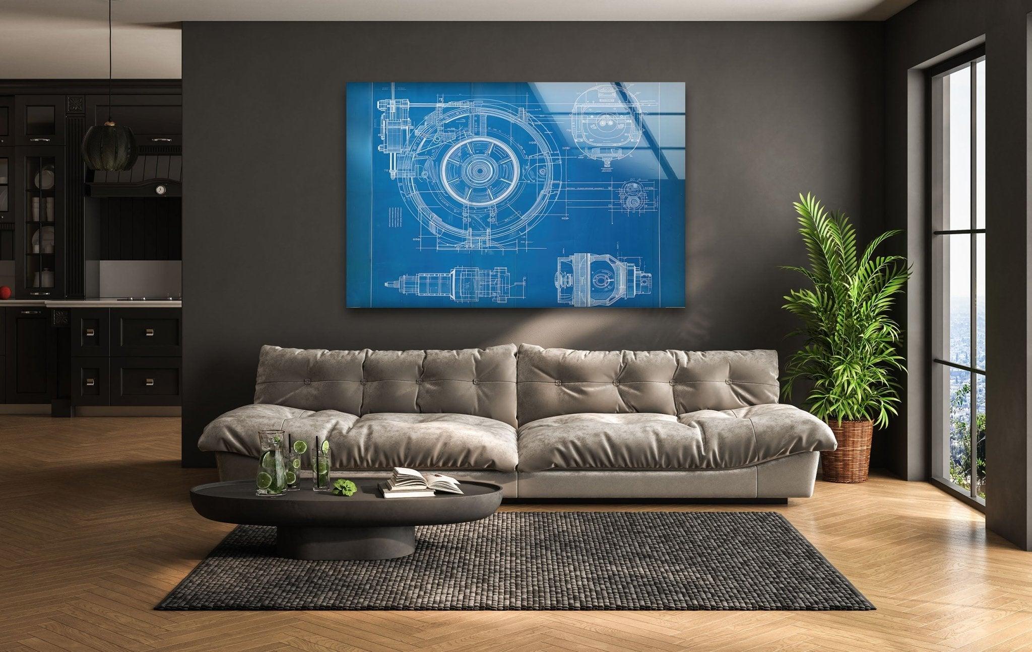 Modern Architecture Drawing Glass Wall Art - Elegant Home & Office Decor for Living Room, Bedroom, or Workspace