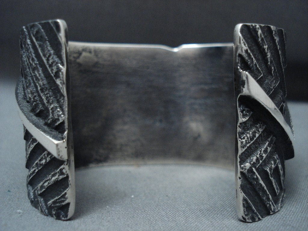 128 Gram Aaron Anderson Zig Zag Tufa Cast Navajo Sterling Silver Native American Jewelry Bracelet - Handmade Tribal Art for Women & Men, Perfect for Weddings, Powwows & Southwest Fashion