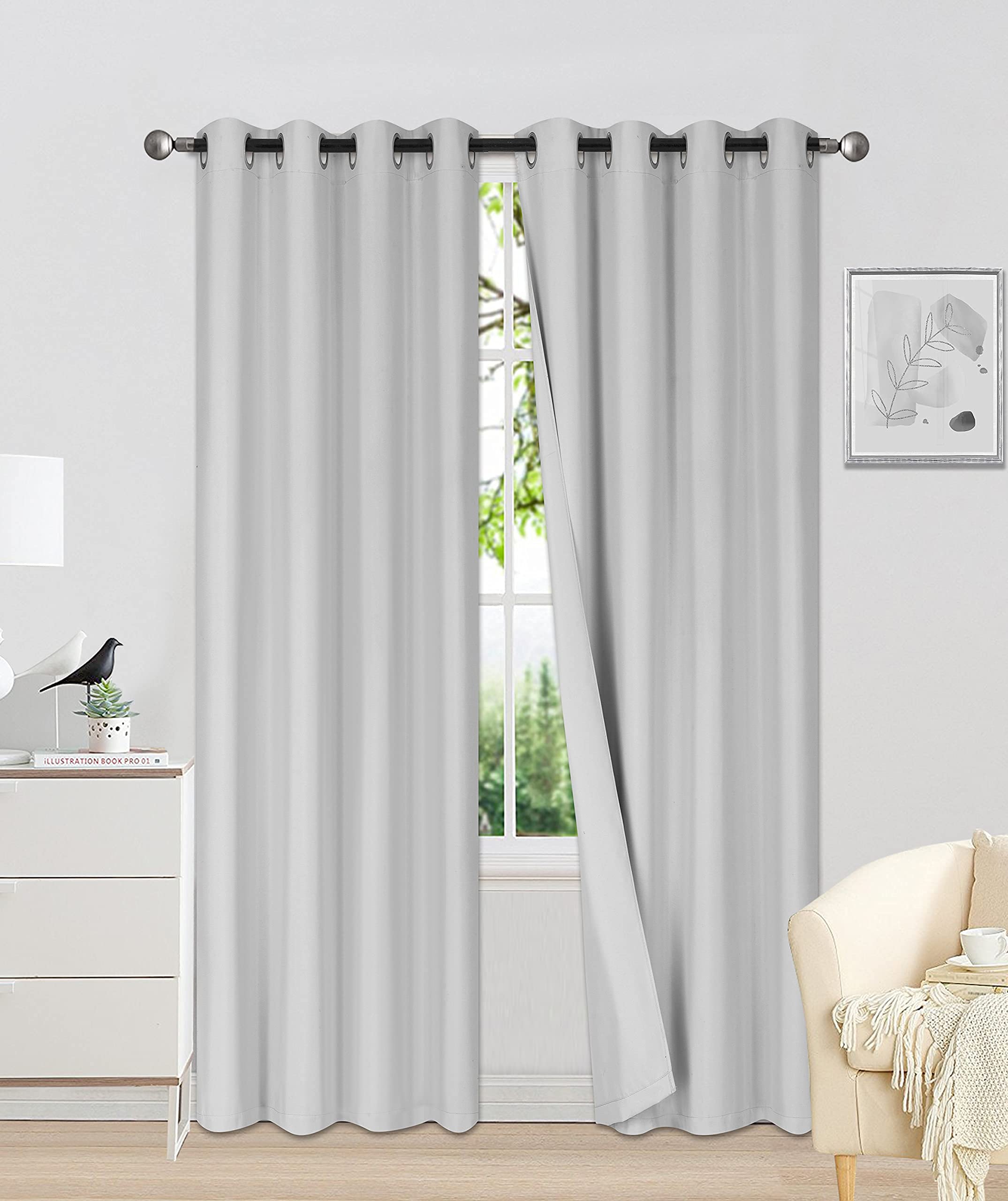 Premium 2-Panel Woven Blackout Curtains - Thermal Insulated Room Darkening Drapes for Living Room, Bedroom & Kitchen - Soft Noise Reducing Window Treatment for Better Sleep & Privacy (Silver/Gray, 95 Inches) - Perfect for Home Theater, Nursery & Office Spaces
