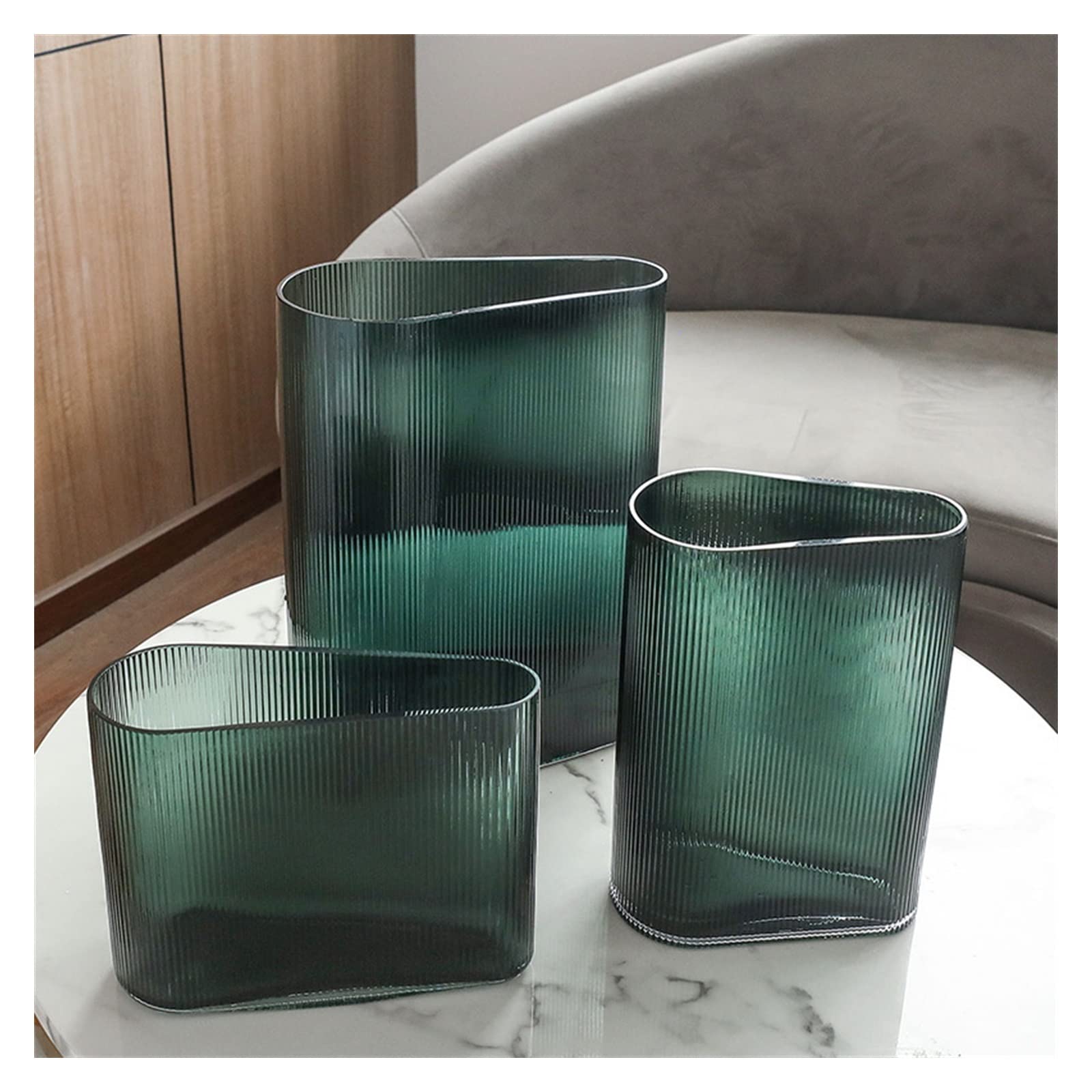 TOMYEUS 3-Piece Floral Vase Set - Nordic Modern Industrial Style Glass & Ceramic Vases for Flower Arrangement, Home Decor, Office Desk, Wedding Centerpiece (A-3PCS) - Vertical Pattern Elegant Room Decoration