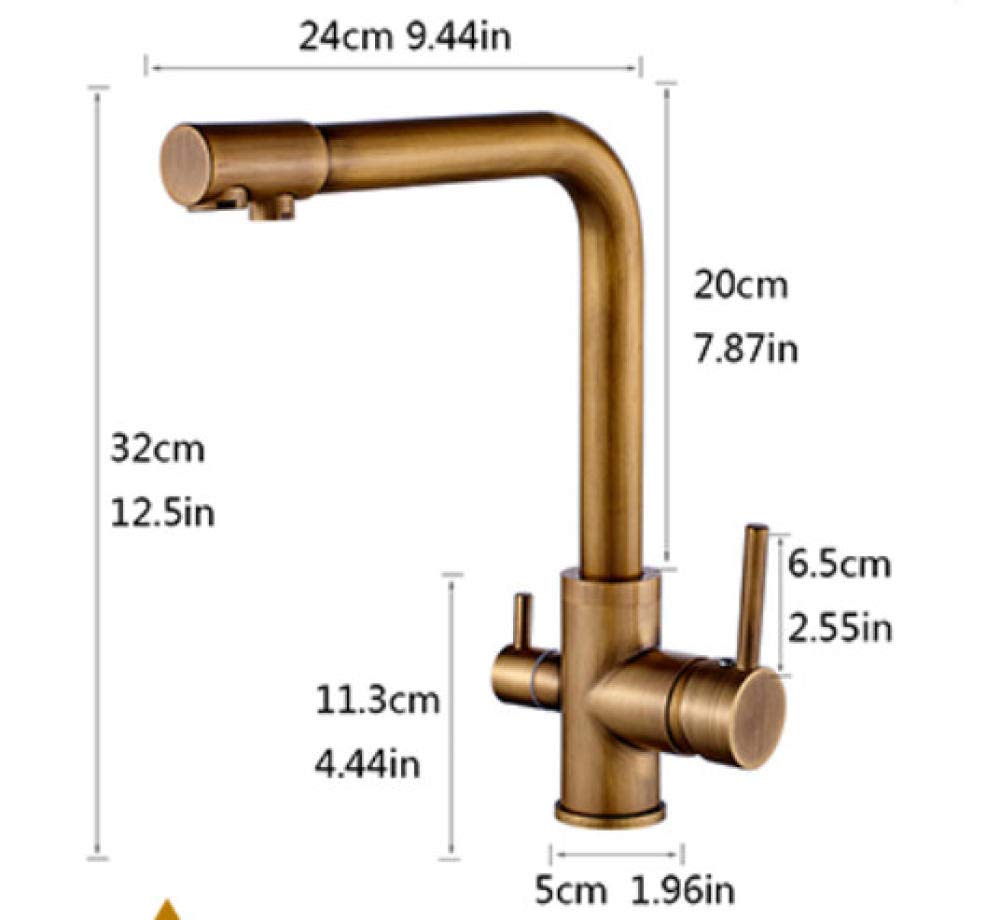 Antique Brass 3-Way Swivel Drinking Water Faucet with Filter - Pure Water Dispenser for Kitchen Sink | Perfect for Home, RV & Office Use