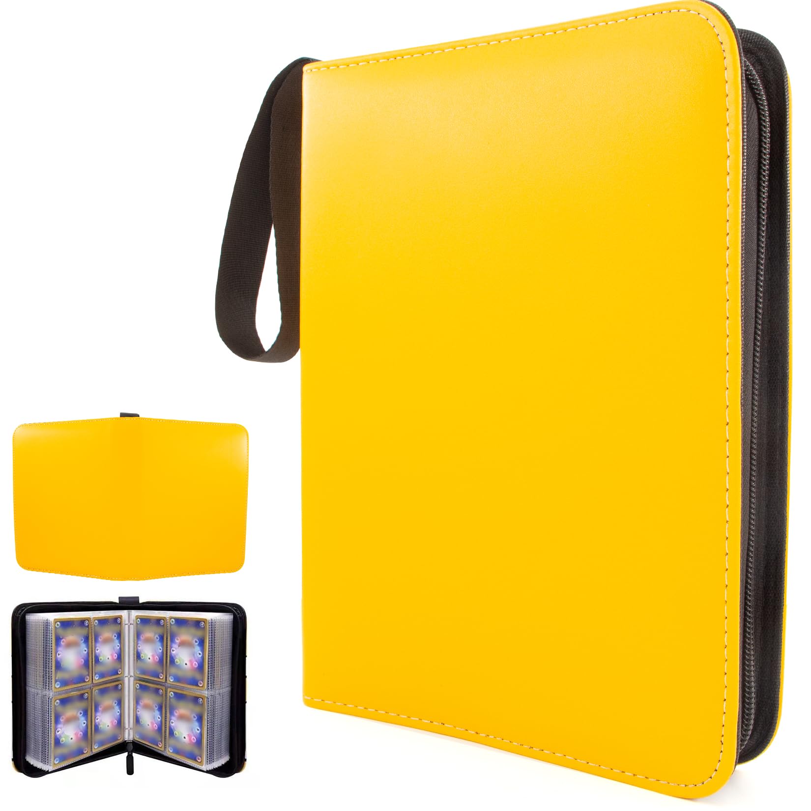 400-Pocket Trading Card Binder with 50 Removable Pages & Zippered Case - Premium Collector Album for Sports, Pokemon, MTG Cards - Perfect for Organizing & Protecting Collectible Cards (Yellow) - Great for Travel, Tournaments & Display Storage