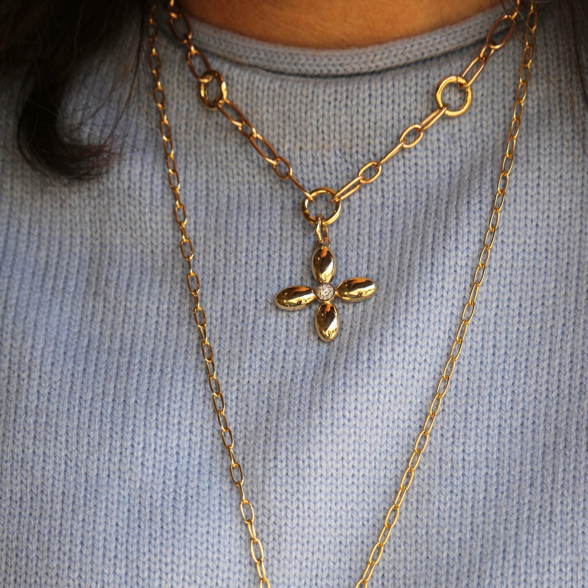 Elegant Mary Pavé Diamond Cross Pendant Necklace for Women - Perfect Gift for Christmas, Baptism & Special Occasions