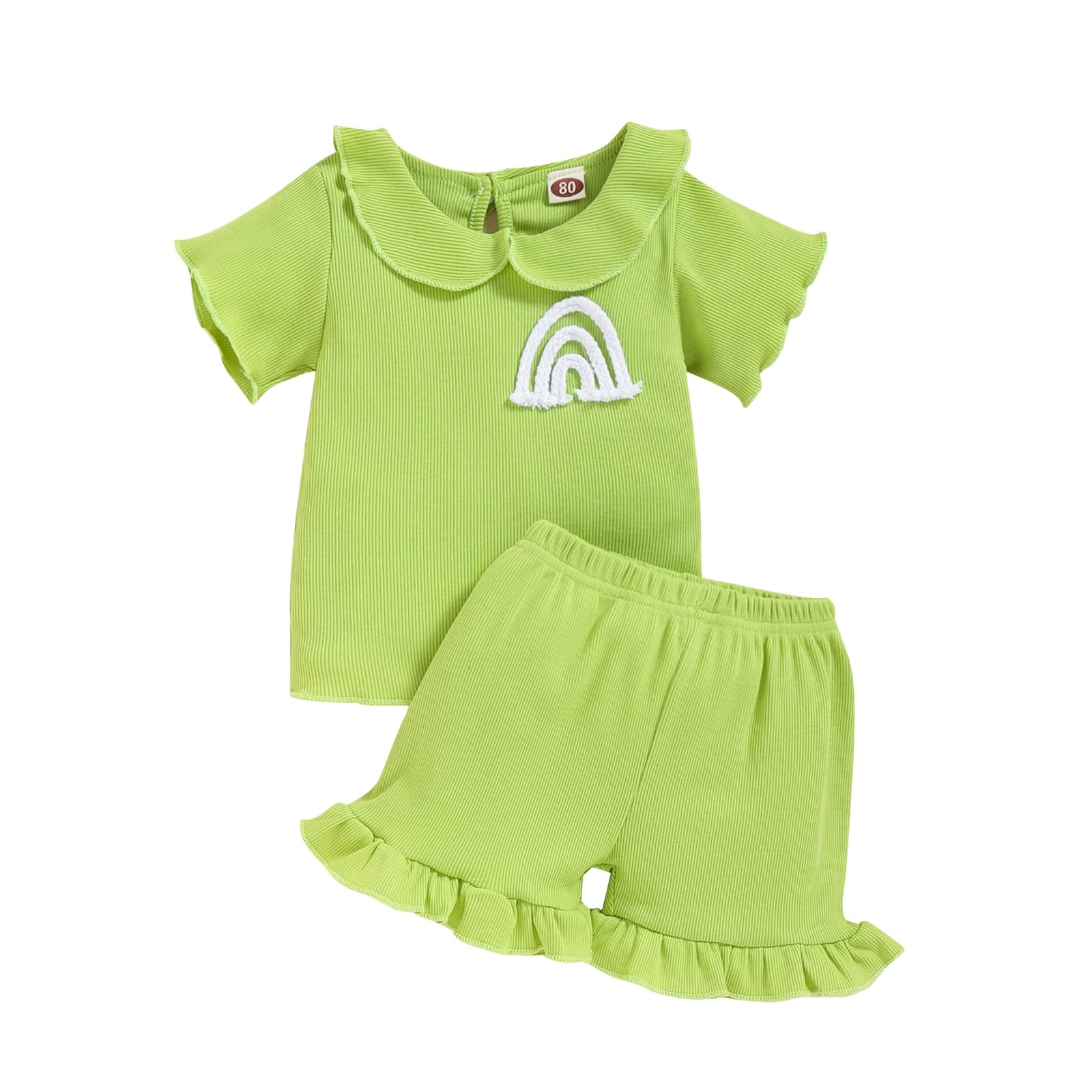 Baby Girls Summer Outfit Set - 2-Piece Cotton Ruffled Short Sleeve Top & Ribbed Shorts | Infant Toddler Casual Playwear for Beach, Park & Family Photos