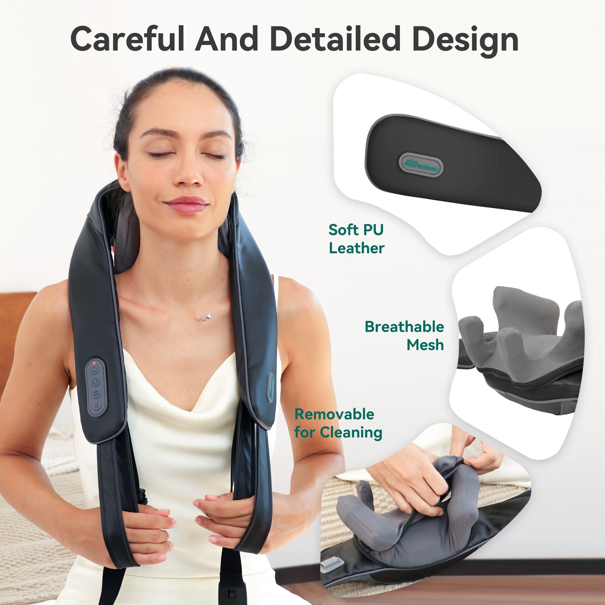 Snailax 4D Deep Kneading Handheld Cordless Massager for Neck & Back Pain Relief - Portable Muscle Massage with Adjustable Bandage - Perfect for Home, Office, and Travel Use