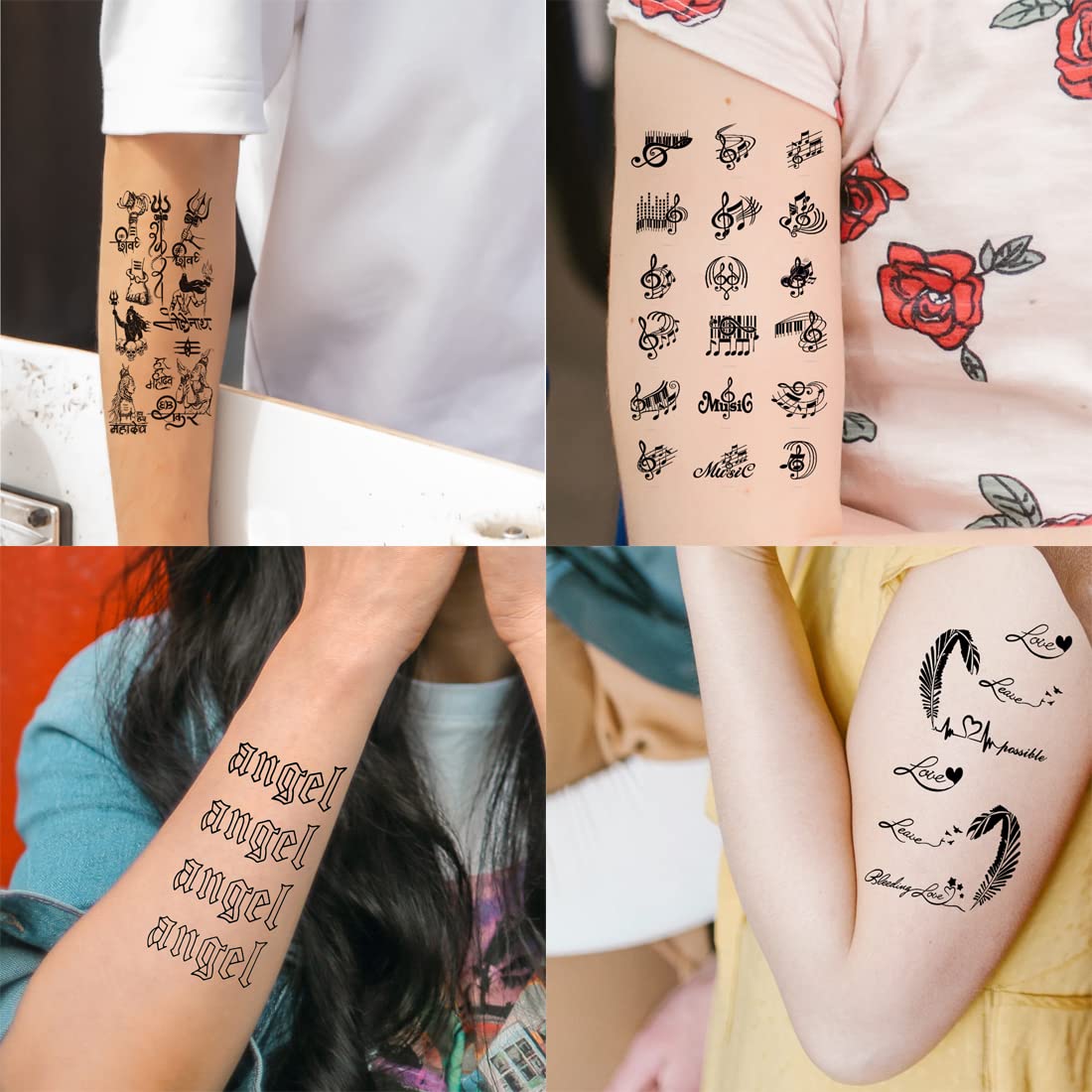 4-Pack Angle Feather Love Temporary Tattoos for Men & Women - Waterproof Body Art Stickers (2x4 Inch) - Perfect for Festivals, Parties & Summer Beach Looks