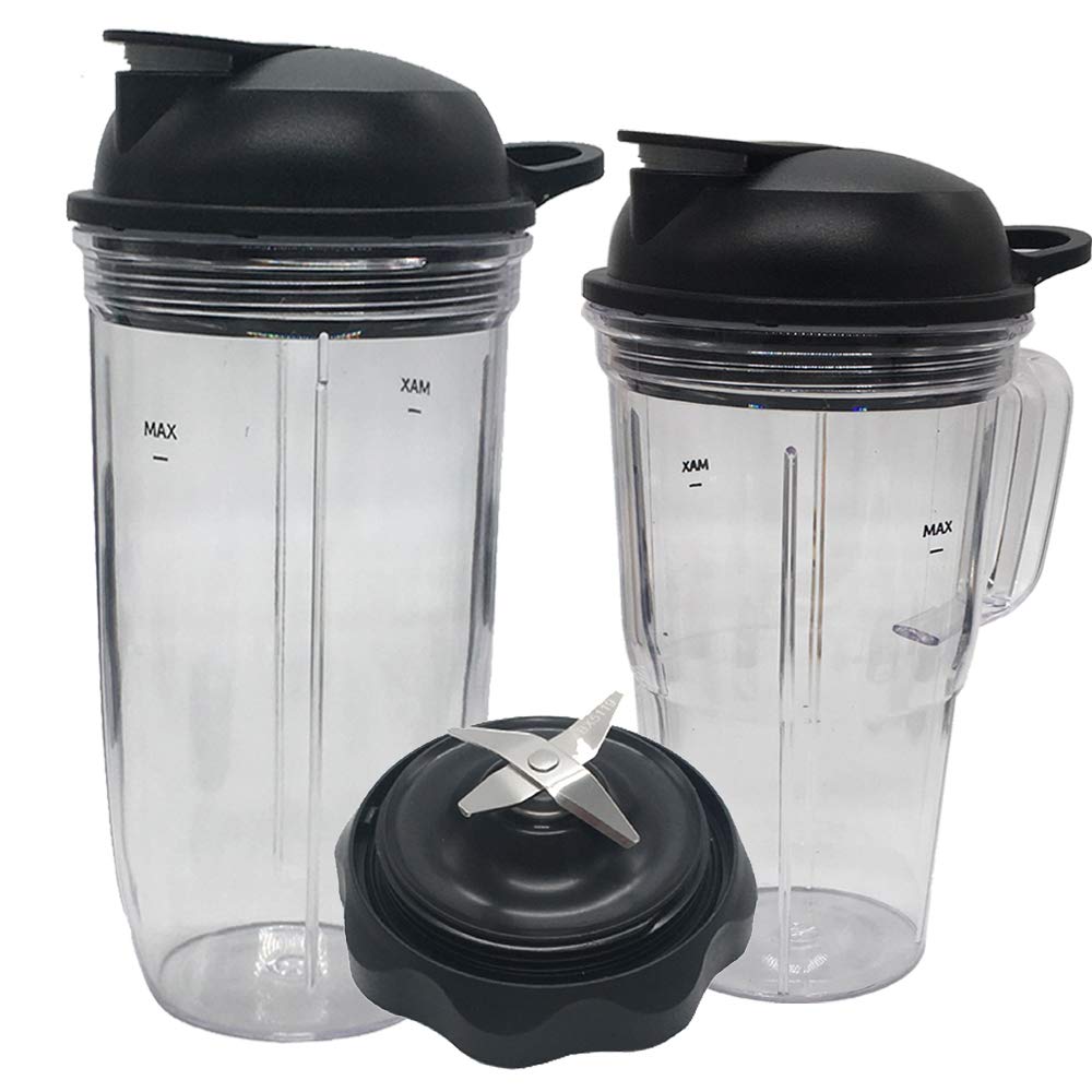 NutriBullet Replacement Blender Combo - Easy Twist Extractor Blade with 32oz & 24oz Handle Cups, Travel Lids - Compatible with NutriBullet Blender Combo/PRO 1000/Select Models - Perfect for Smoothies, Protein Shakes & Meal Prep (5-Piece Set)