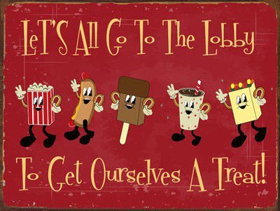 Vintage Let's All Go to The Lobby Metal Sign - Retro Cinema Decor for Home Theater, Movie Room & Man Cave - Perfect for Popcorn Snack Area & Entertainment Spaces