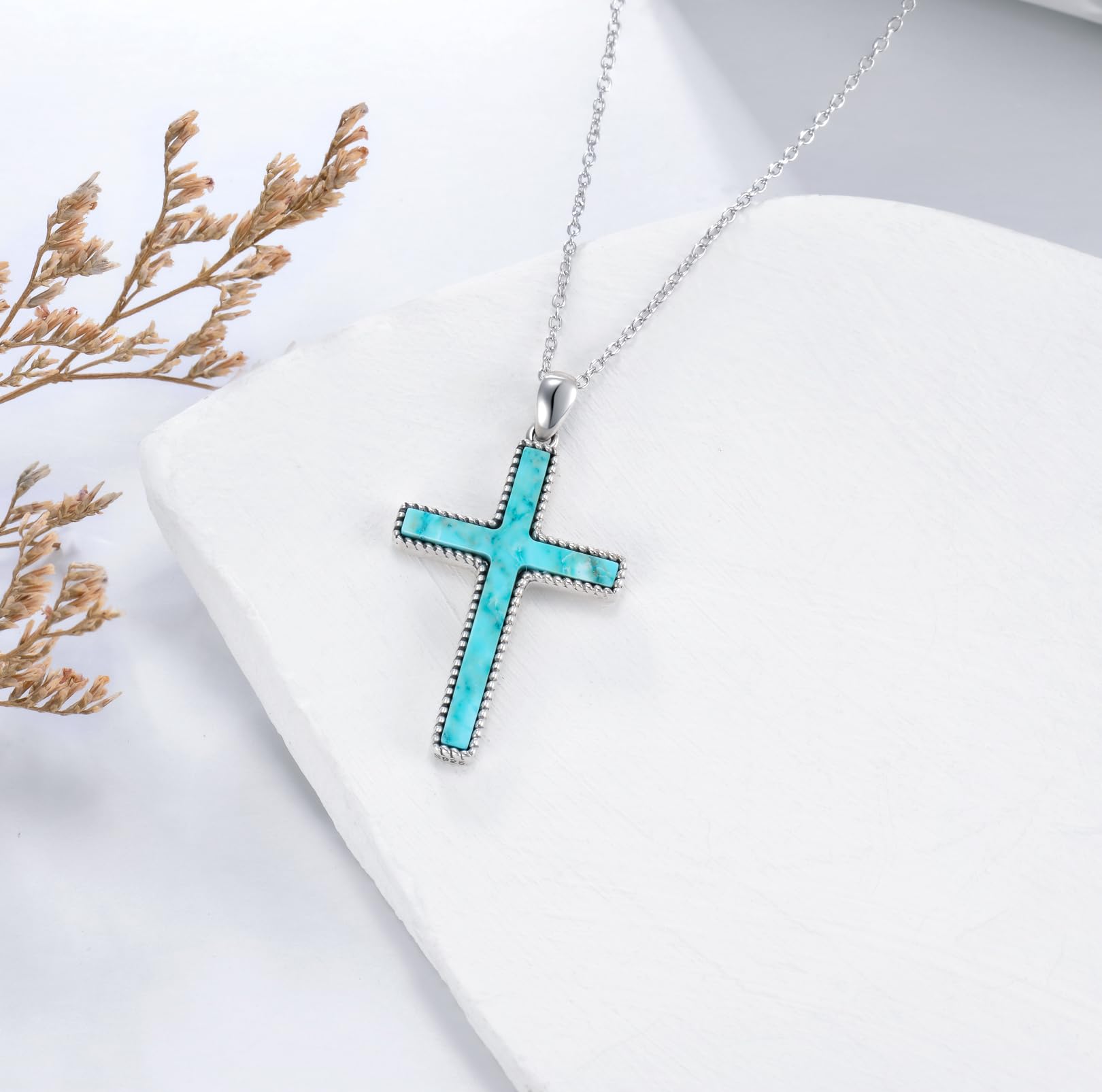 925 Sterling Silver Turquoise Cross Necklace for Women - Lapis Lazuli Religious Pendant Boho Western Jewelry, Perfect Gift for Christmas, Birthday, Baptism & Special Occasions