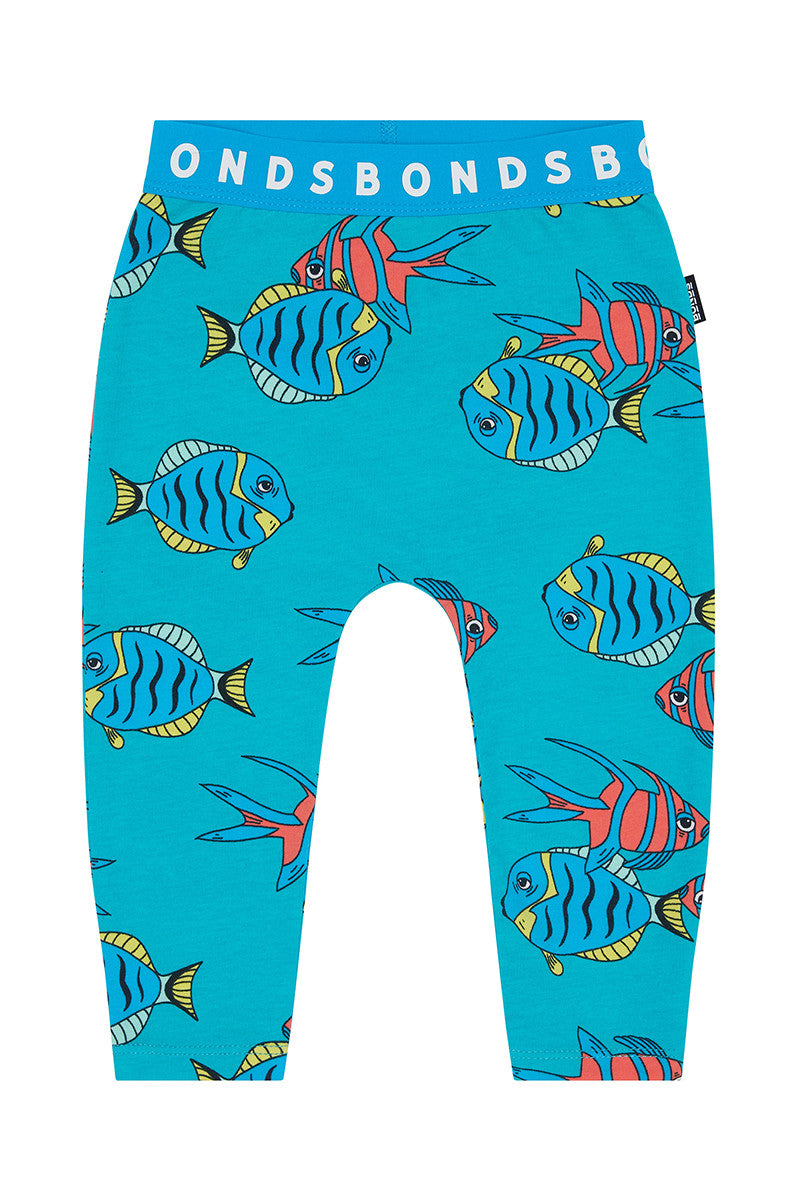 Bonds Baby Stretchies Leggings - Soft Cotton Stretchy Pants for Infants & Toddlers | Floating Fish Teal Design | Perfect for Playtime, Daycare & Comfortable Outings