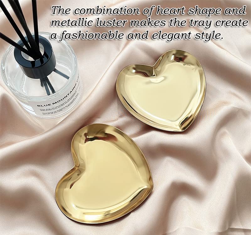 AKOAK 2-Piece Gold Heart Jewelry Tray - Necklace Ring Display & Home Decor for Gifts