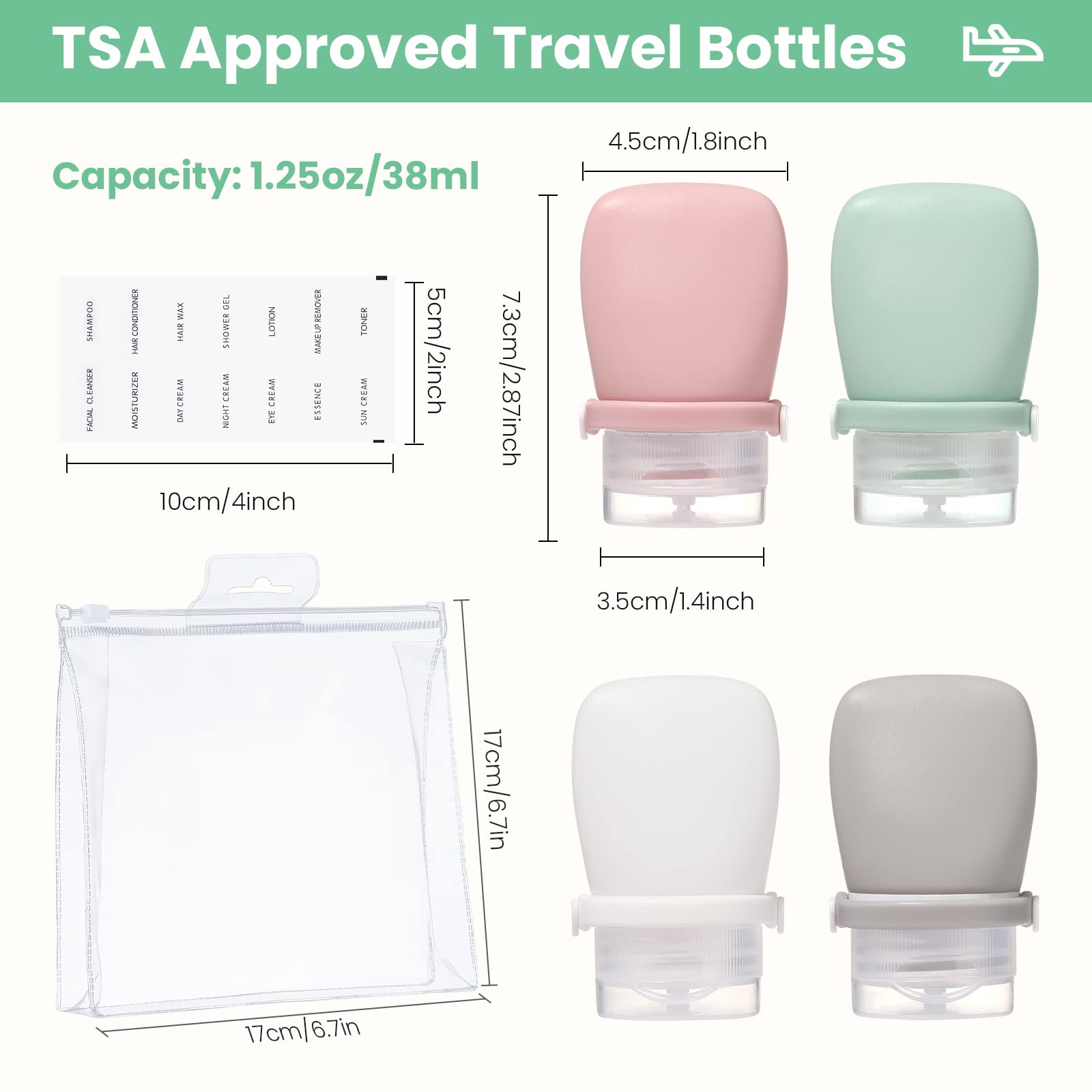 RONRONS 1oz Travel Bottles - Leak Proof Silicone Squeeze Containers for Toiletries, Shampoo, Conditioner & Condiments (4 Pack) | TSA Approved for Air Travel, Perfect for Salads, Sauces & Ketchup on the Go