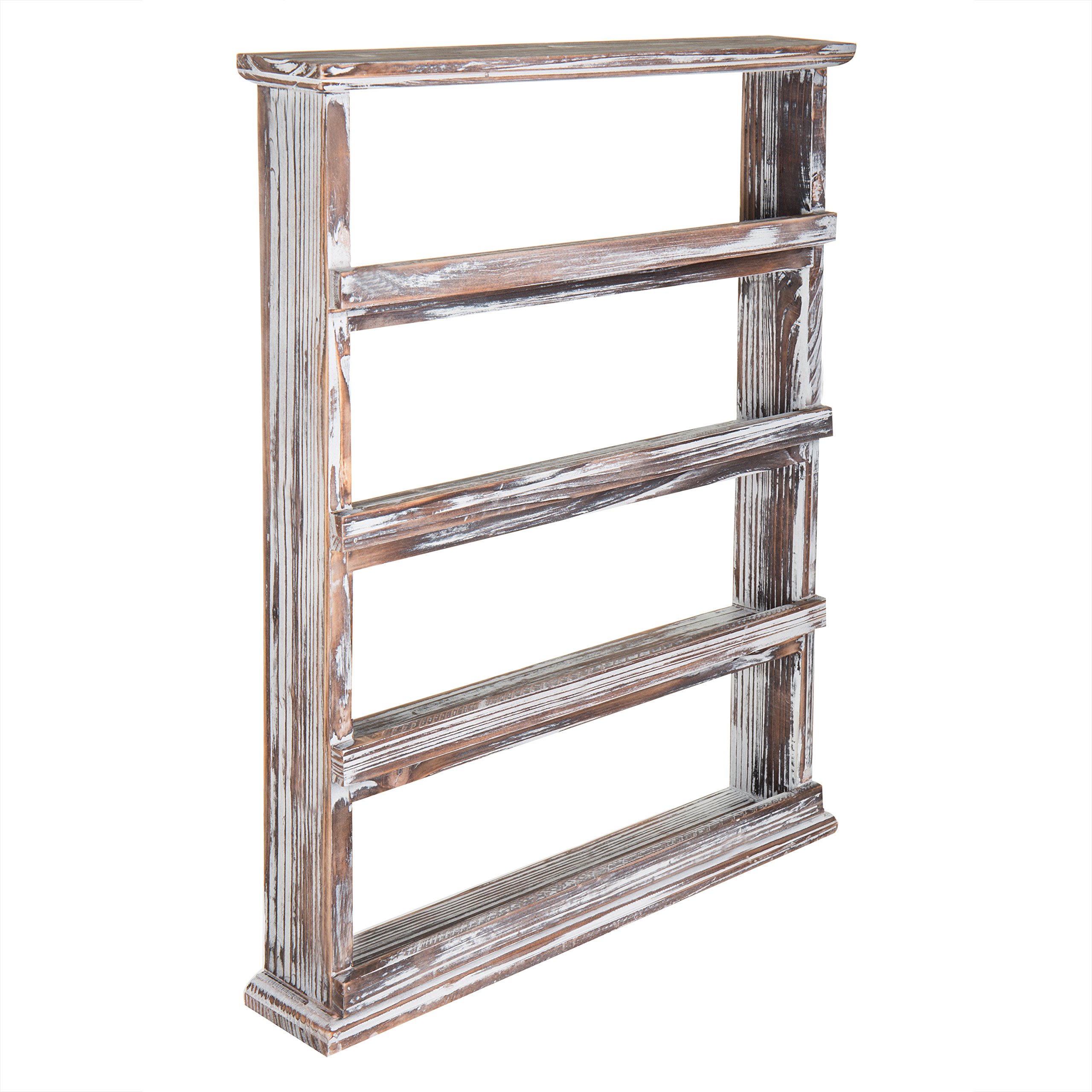 MyGift Rustic Torched Wood Wall Mounted Spice Rack - 4 Tier Pantry Organizer with Seasoning Jar Shelves | Perfect for Kitchen, Dining Room & Small Space Storage Organization