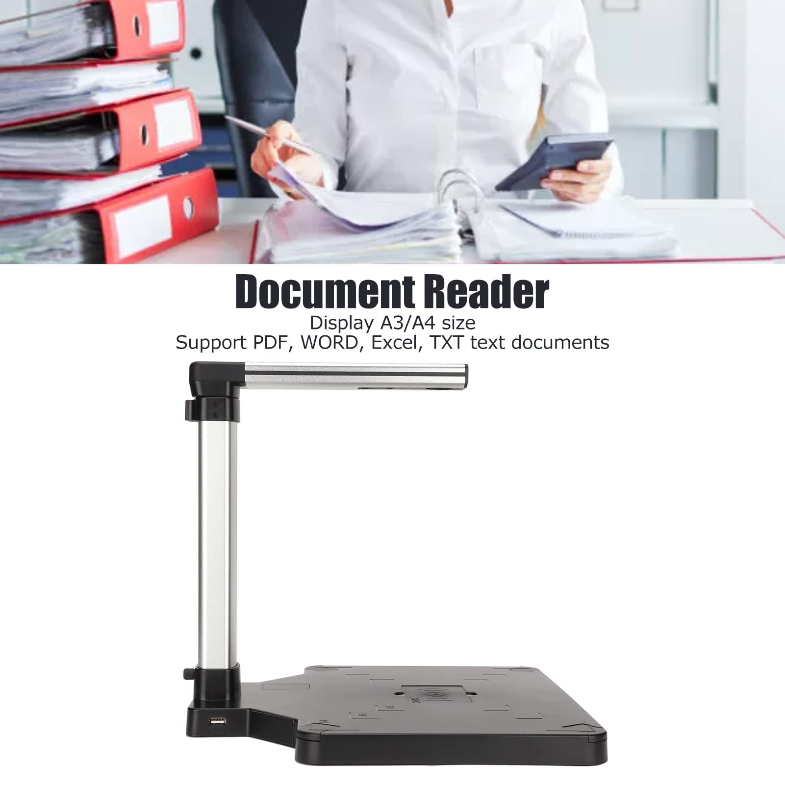 8MP A3 Portable Document Scanner with OCR Technology - 3264x2448 Resolution, Foldable Design, 4 LED Lights & Auto Correction - Compatible with Windows Vista/7/8 - Perfect for Office, Classroom & Remote Work