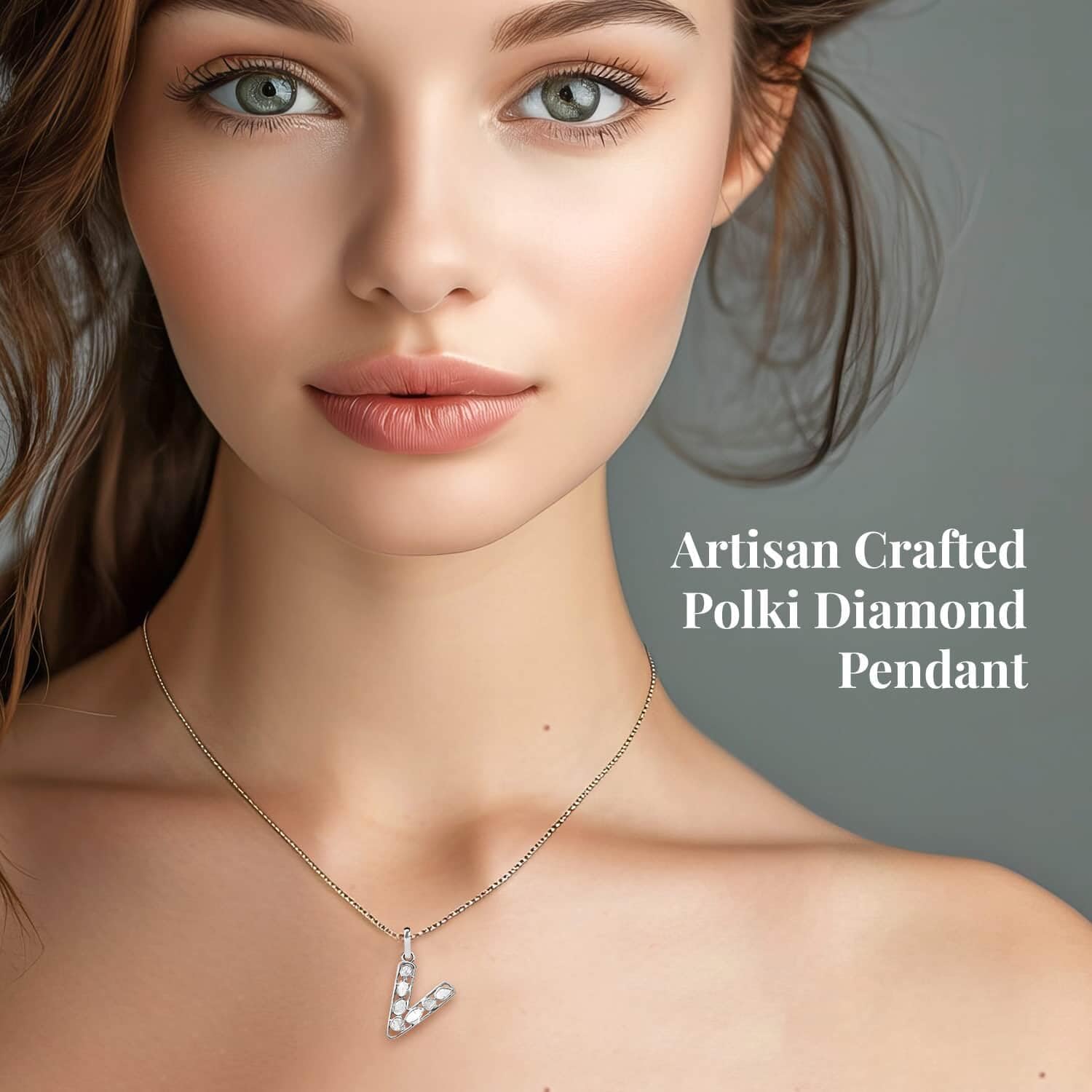 Polki Diamond Initial Necklace for Women - 925 Sterling Silver Platinum Plated, 20