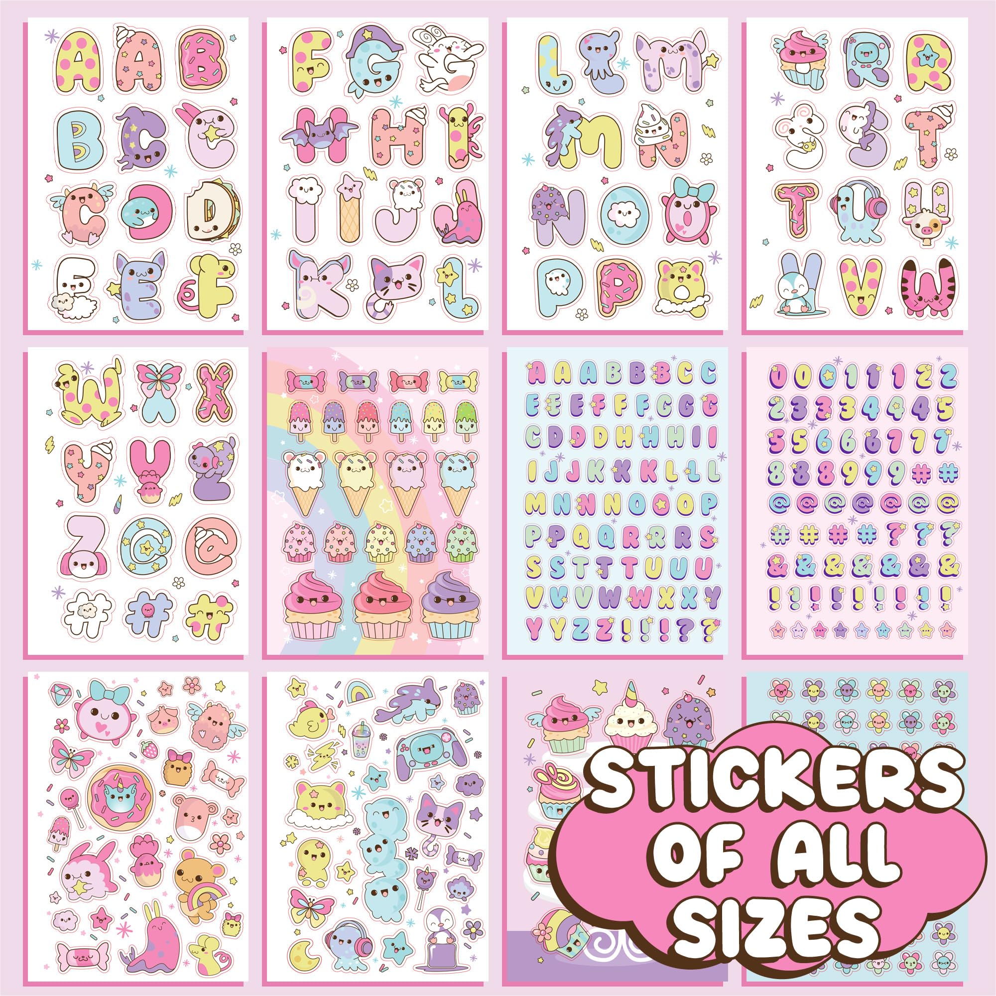 Just My Style 1500+ Cute Kawaii Stickers Set - 43-Page Sticker Book for Scrapbooking, Journaling, Planners & DIY Crafts - Includes Letter Stickers, Happy Planner Stickers, Laptop & Water Bottle Decals - Perfect for Kids, Teens & Adults - Great for School, Office, Home Decor & Gift Giving