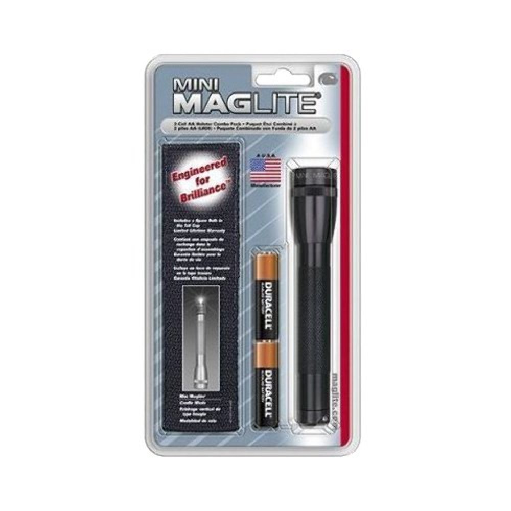 MAG-LITE AA Mini Flashlight with Black Holster & Batteries Combo Pack - 459-M2A01H | Compact LED Light for Camping, Hiking, Emergency & Everyday Use