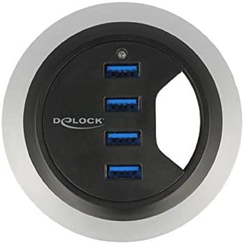 Delock 4-Port USB 3.0 Hub with Desktop Mount - High-Speed Data Transfer for PC, Laptop, Gaming Setup & Home Office