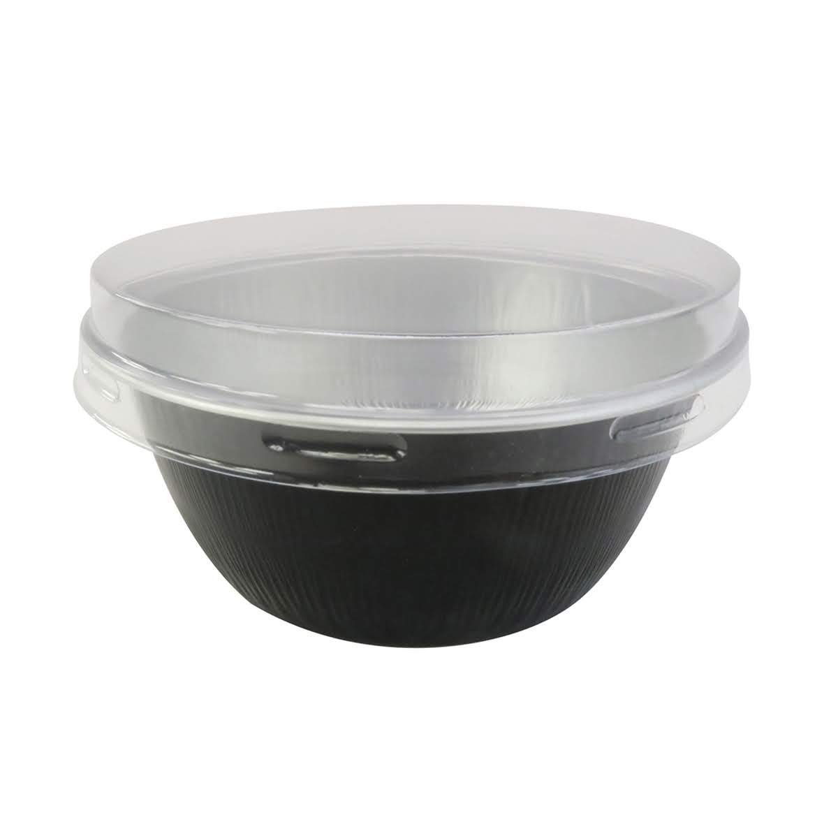 KitchenDance 4 oz Disposable Aluminum Baking Cups with Flat Lids - 100 Pack Black Creme Brulee & Dessert Cups for Baking, Party Treats, Cupcakes, and Candy Serving