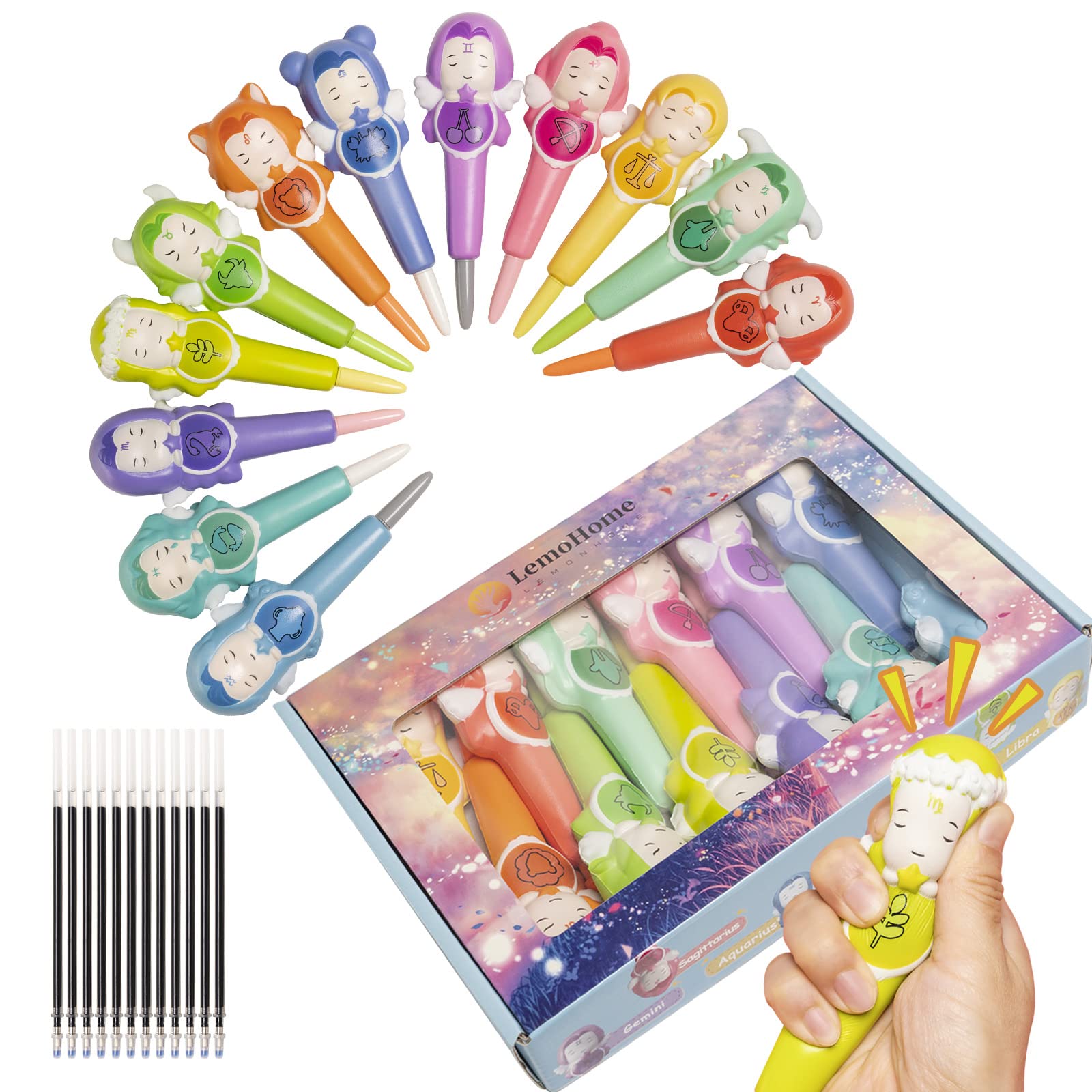 LemoHome Cute Squishy Gel Ink Animal Pens - Kawaii Stationery Set for Students & Kids - Stress Relief Sponge Pens with Replacement Refills (Black) - Perfect for School, Office & Gift Giving