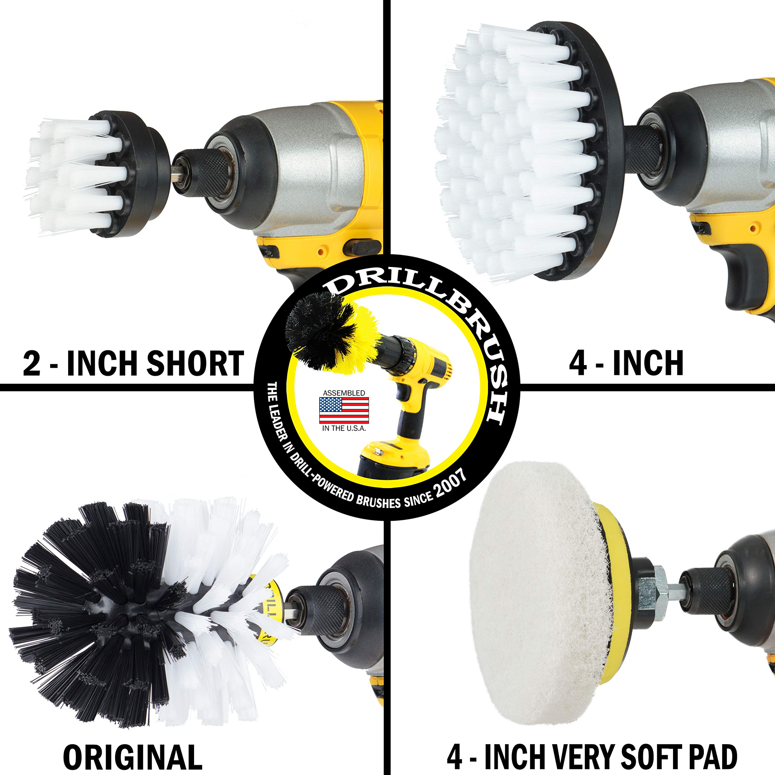 Drillbrush Rotary Drill Brush Set - Cordless Scrubber for Auto Detailing, Upholstery & Bathroom Cleaning | Includes Drill Brush Pads & Shower Door Cleaner | Perfect for Car Detailing, Home Deep Cleaning & Tile Grout Scrubbing