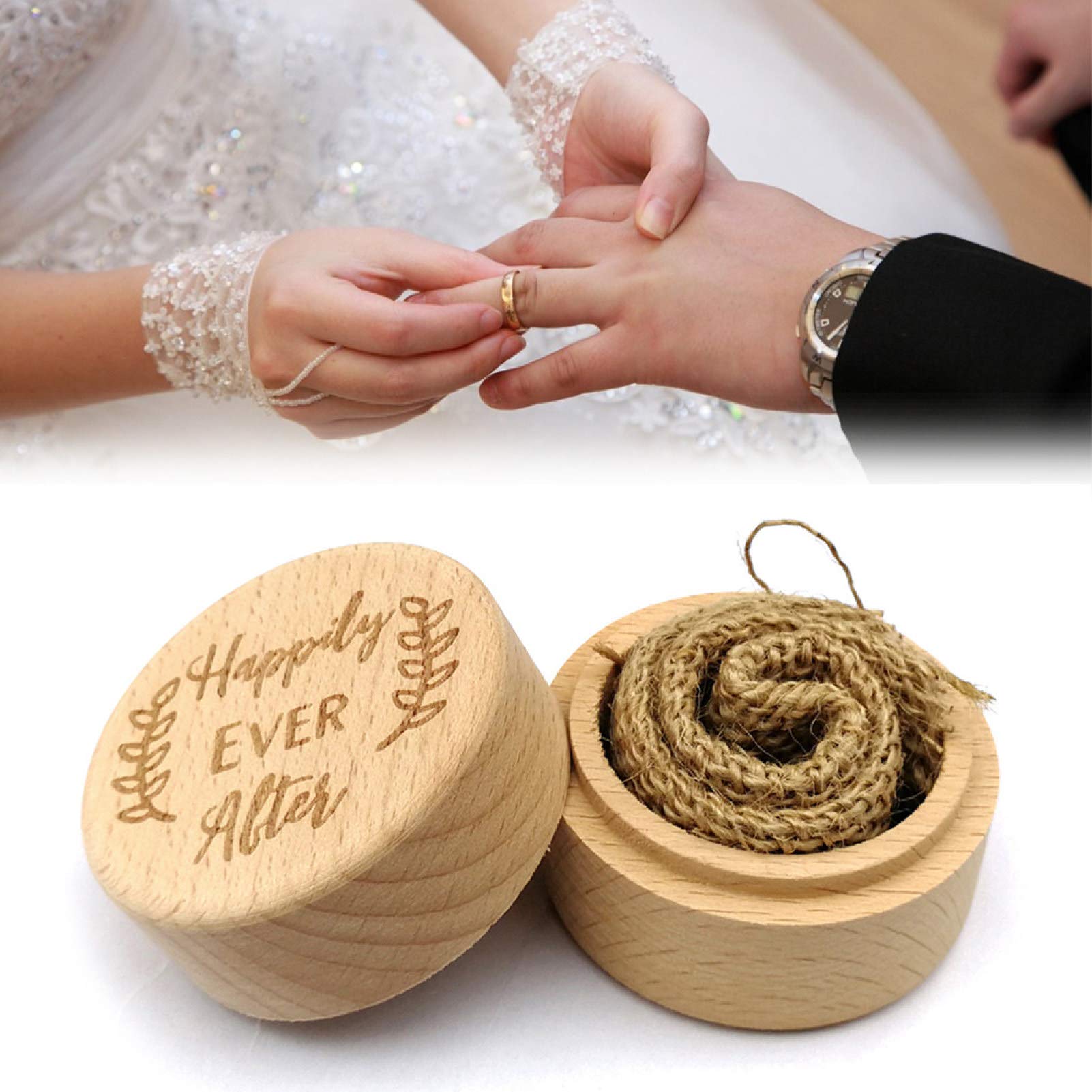 Engraved Wooden Ring Box for Proposal, Wedding & Jewelry Storage - Elegant Round Carved Display Case with Lid for Rings, Watches & Accessories - Perfect Gift for Valentine's Day, Birthday & Anniversaries - JM01520