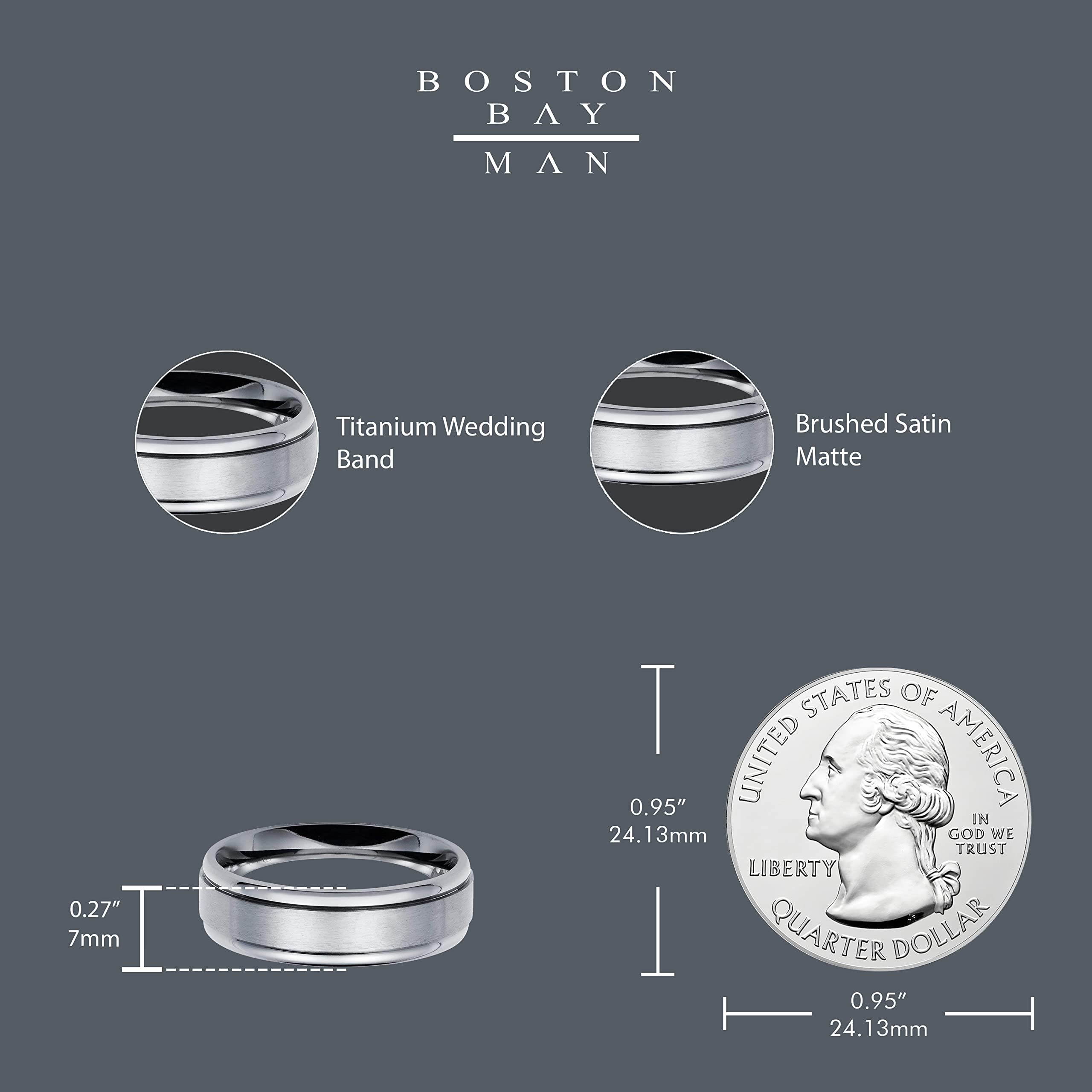 Boston Bay Diamonds Silver Titanium Unisex Comfort Fit Wedding Band & Fashion Ring for Men & Women - 6mm & 7mm Width Options - Perfect for Engagement, Anniversary & Everyday Wear