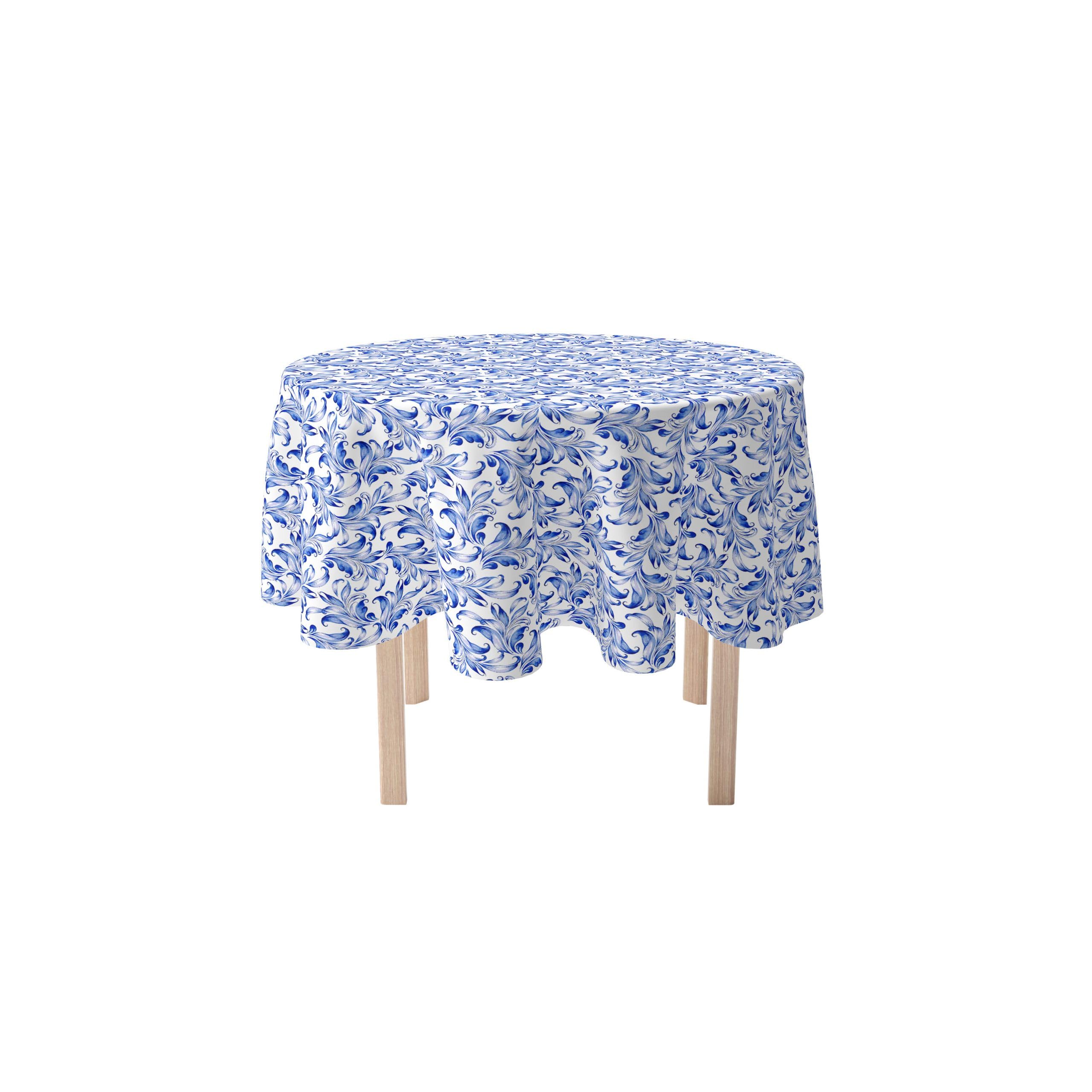 Blue Traditional Leaves Round Tablecloth 108