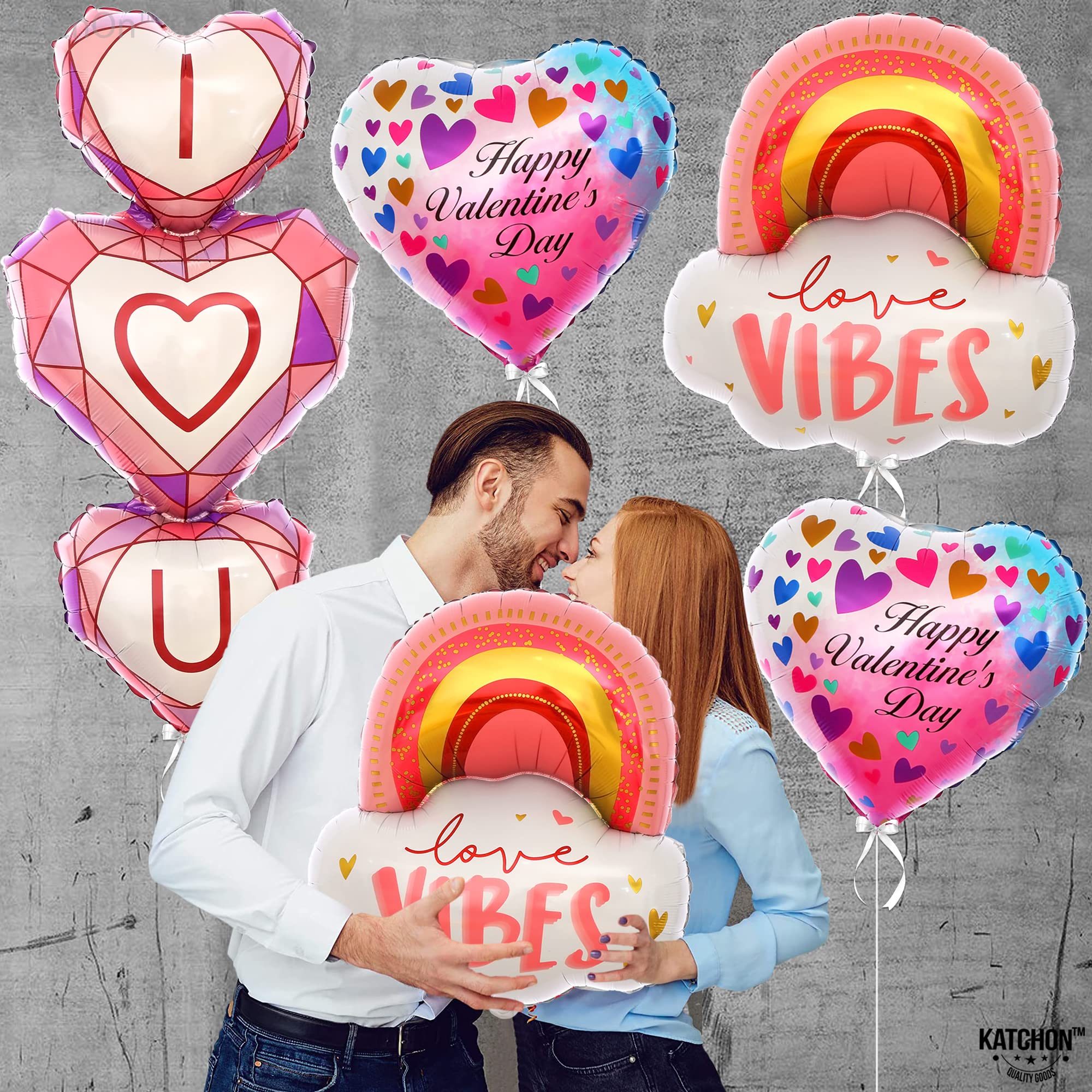 KatchOn 44 Inch Pink Heart & Rainbow Foil Balloons - Giant 'I Love You' Valentine's Day Balloons for Party Decorations | Perfect for Valentine's Day, Galentine's Day, Wedding, Anniversary & Romantic Proposals