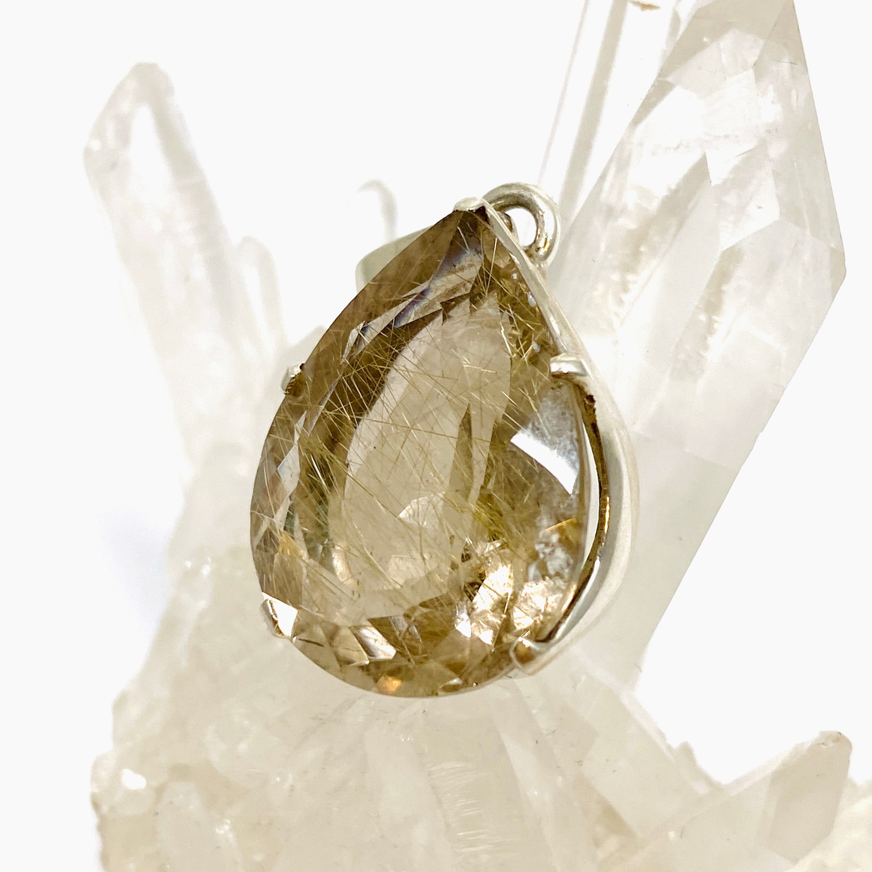 Golden Rutile Quartz Teardrop Faceted Pendant Necklace - Natural Gemstone Jewelry for Women - Perfect for Gifts, Meditation & Spiritual Healing