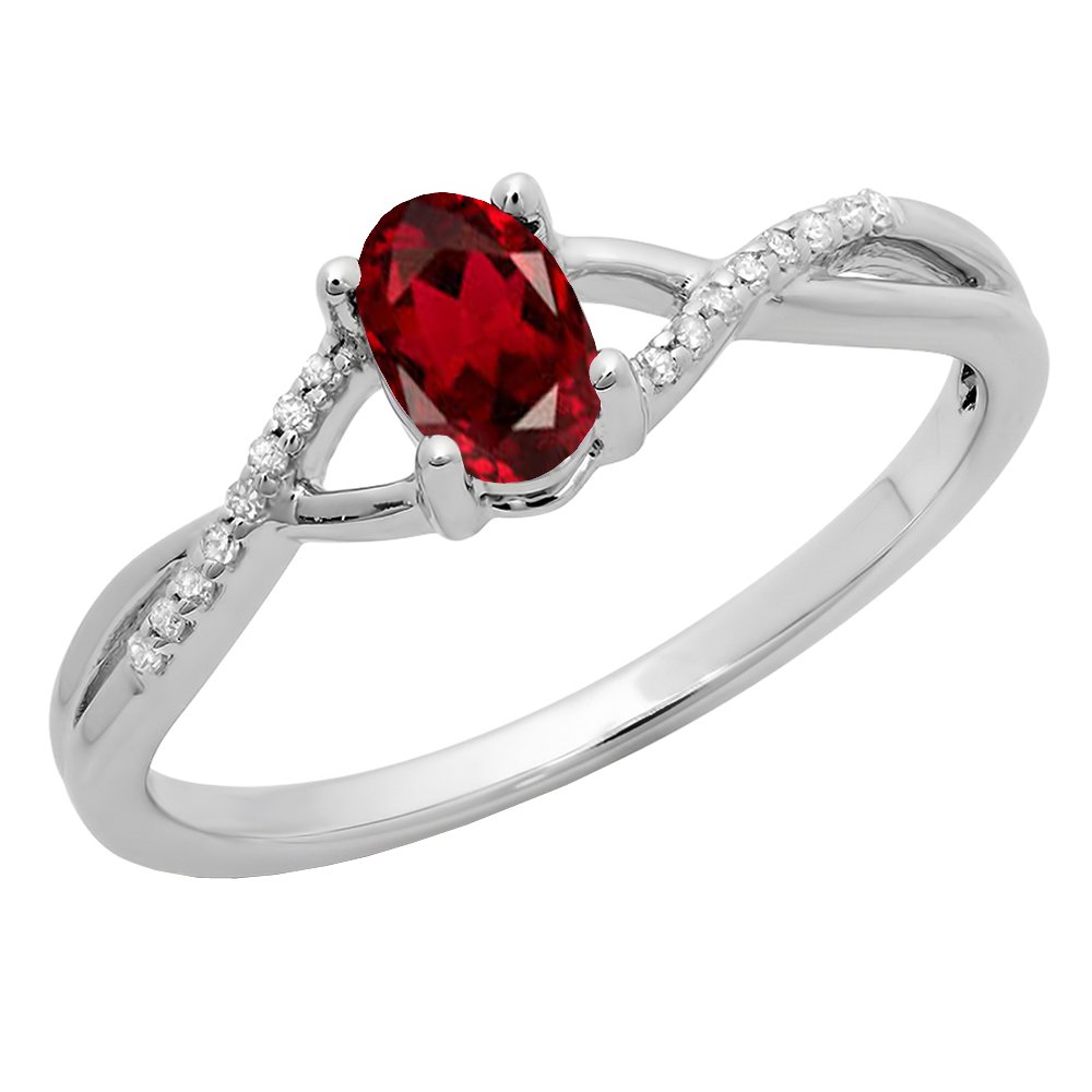 Dazzlingrock 10K White Gold 6x4mm Gemstone & Diamond Swirl Engagement Promise Ring for Women - Perfect for Bridal, Wedding, Anniversary & Proposal Gifts