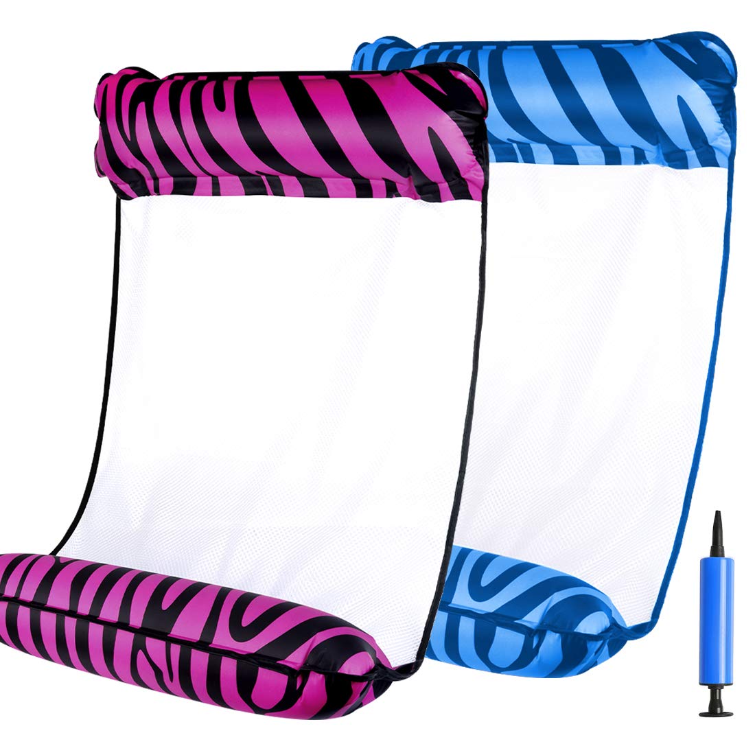 2 Pack Inflatable Pool Floats for Adults - 4 in 1 Multi-Purpose Hammock Lounge Chair with Pump | Comfortable Water Float for Swimming, Relaxing, Sunbathing at Pool, Lake or Beach