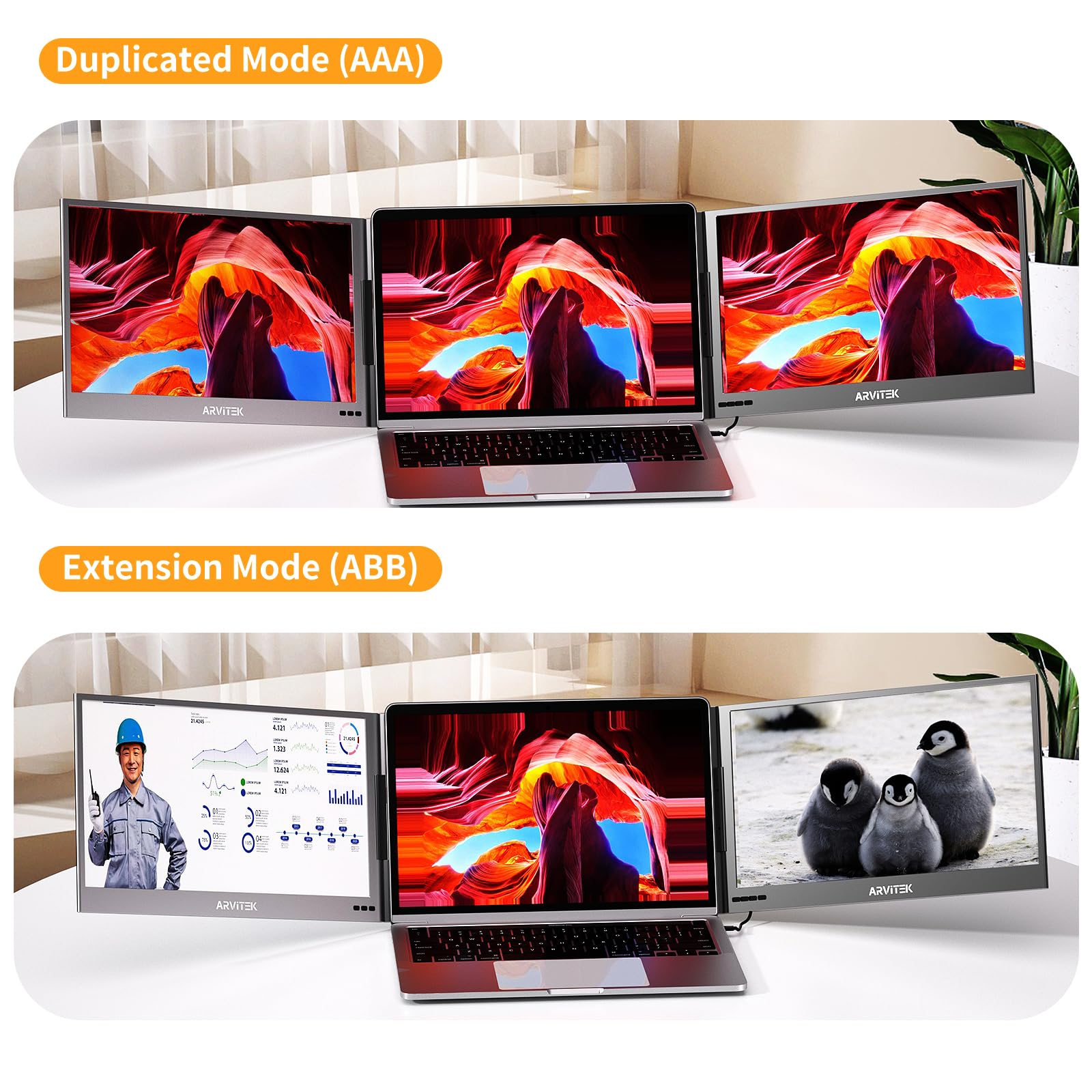 15.6 Inch Portable Laptop Screen Extender with Carrying Bag - 1080P USB-C Triple Monitor for Mac/Windows/Android - Adjustable Stand for 12-16 Inch Laptops - Perfect for Work, Gaming & Travel