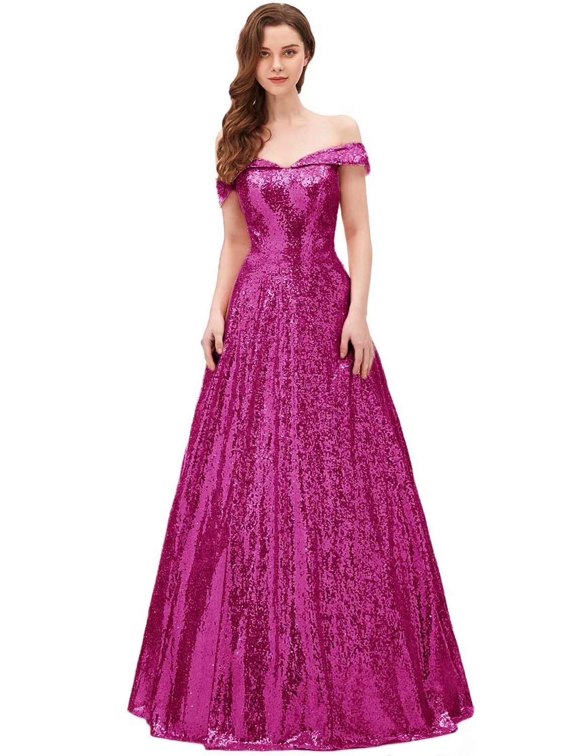 YIRENWANSHA Women's Elegant Off Shoulder Sequin Prom Dress with Empire Waist - Perfect for Evening Gowns, Homecoming, Pageants & Special Occasions