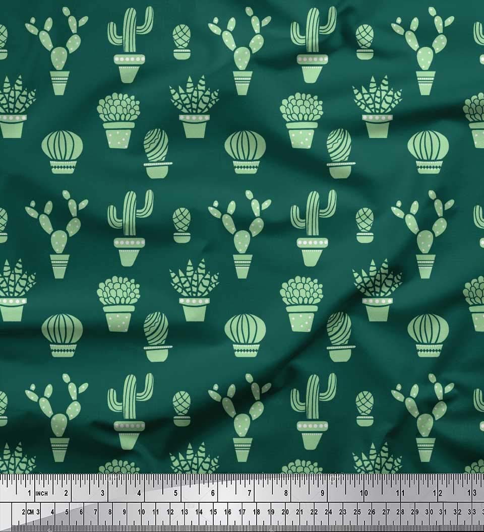 Soimoi 42 Inch Wide Polyester Crepe Fabric - Cactus & Pot Print Textile Material by The Yard for DIY Crafts, Home Decor & Sewing Projects