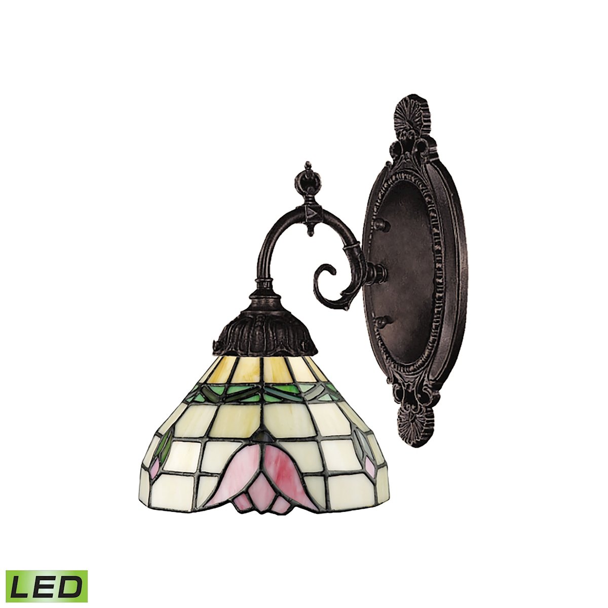 Mix-N-Match 1-Light Tiffany Bronze Wall Lamp with Stained Glass Shade & Included LED Bulb - Perfect for Bedroom, Living Room & Hallway Lighting Decor