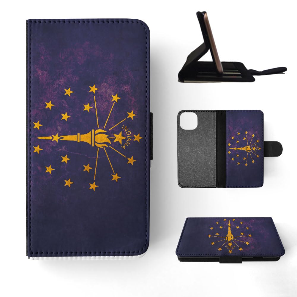 Indiana USA State Flag Flip Wallet Phone Case for Apple iPhone 15 - Stylish Protective Cover with Card Slots | Perfect for Travel, Work & Everyday Use