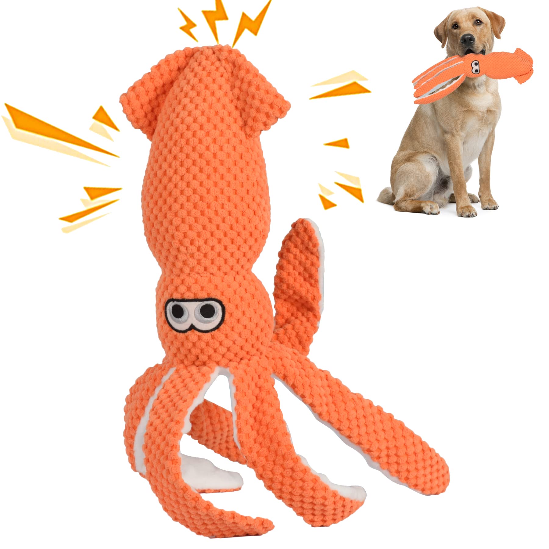 **SUNKYPUP Durable Squeaky Plush Dog Toys for Small, Medium & Large Dogs - Chew-Proof Puppy Toys for Aggressive Chewers, Interactive Play & Training (Orange)**    *Perfect for indoor play, outdoor fetch, teething puppies, and keeping large breeds entertained.*