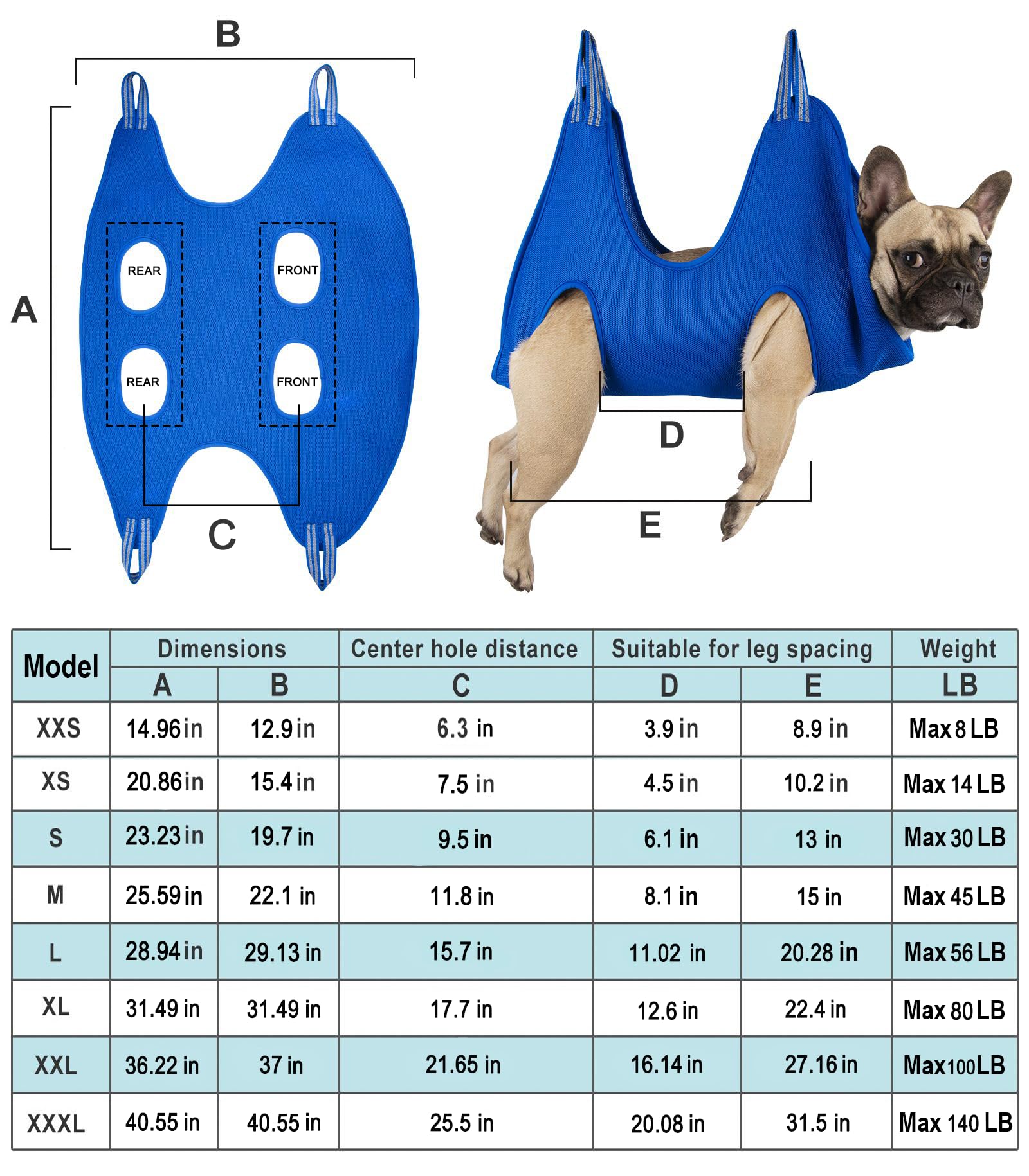 10 in 1 Dog Grooming Hammock Harness with Nail Clippers, Trimmer & File - Pet Grooming Sling for Safe Nail Trimming - XXXL Size Fits Dogs Under 130lbs (Blue) - Perfect for Anxious Pets & Home Grooming Sessions