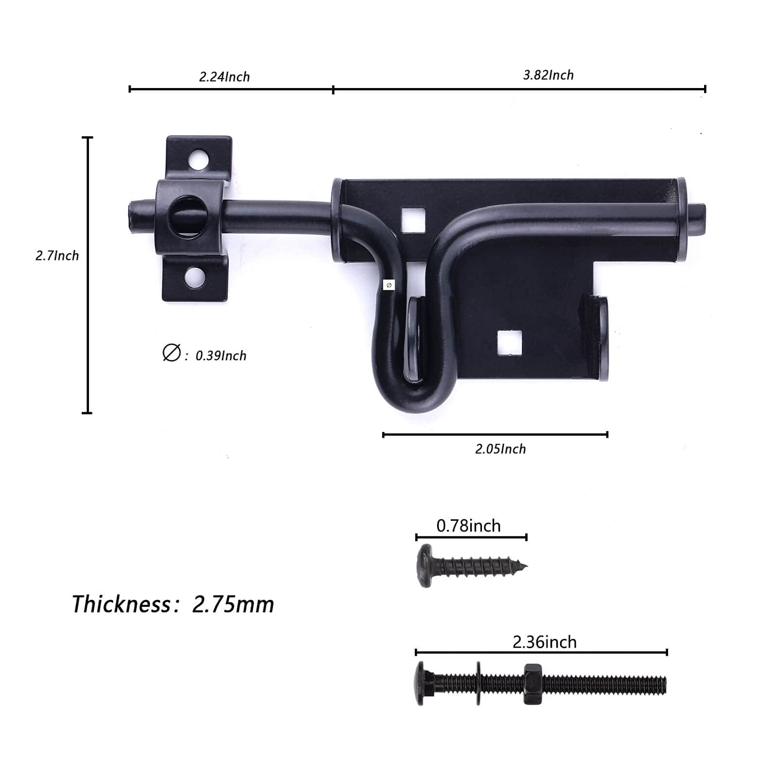 2 Pack Heavy Duty Sliding Bolt Gate Latch - Black Reinforced Metal Door Lock with Padlock Hole for Wooden Fence, Shed, Yard & Barn Doors | Secure Indoor & Outdoor Use for Homes, Farms & Storage Areas