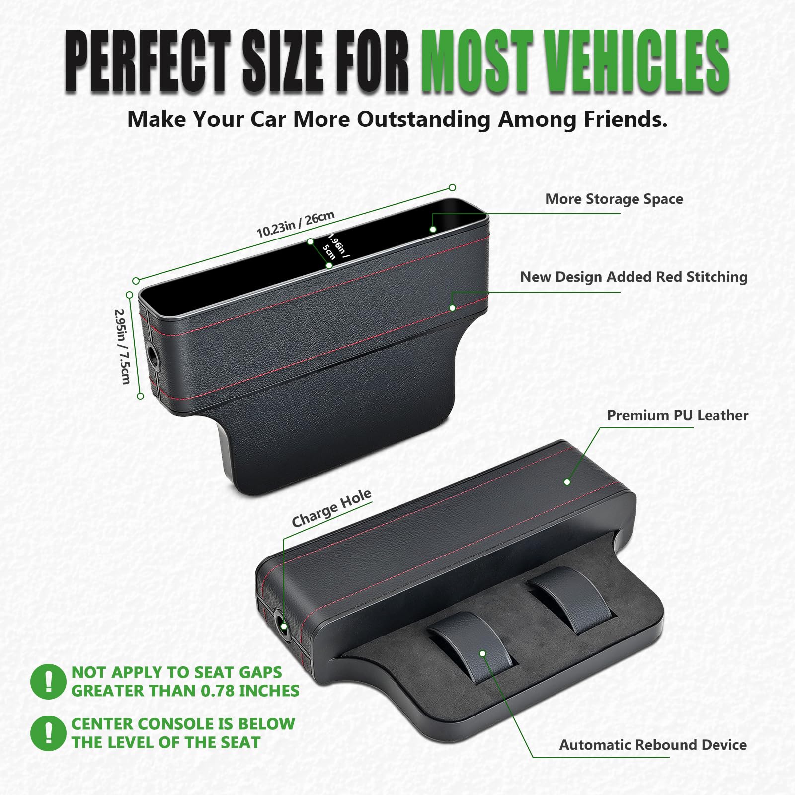 2 Pack Car Seat Gap Filler Organizer - Multifunctional Auto Seat Storage Box for Phones & Coins | Perfect for Back Seat Console & Front Seat Organization (Black)