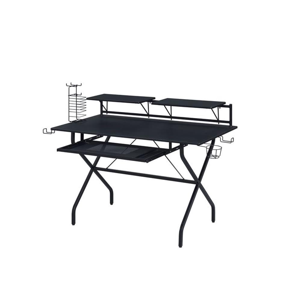 BOWERY HILL Modern Black Computer Desk for Home Office - Sleek Contemporary Writing Workstation for Small Spaces & Remote Work